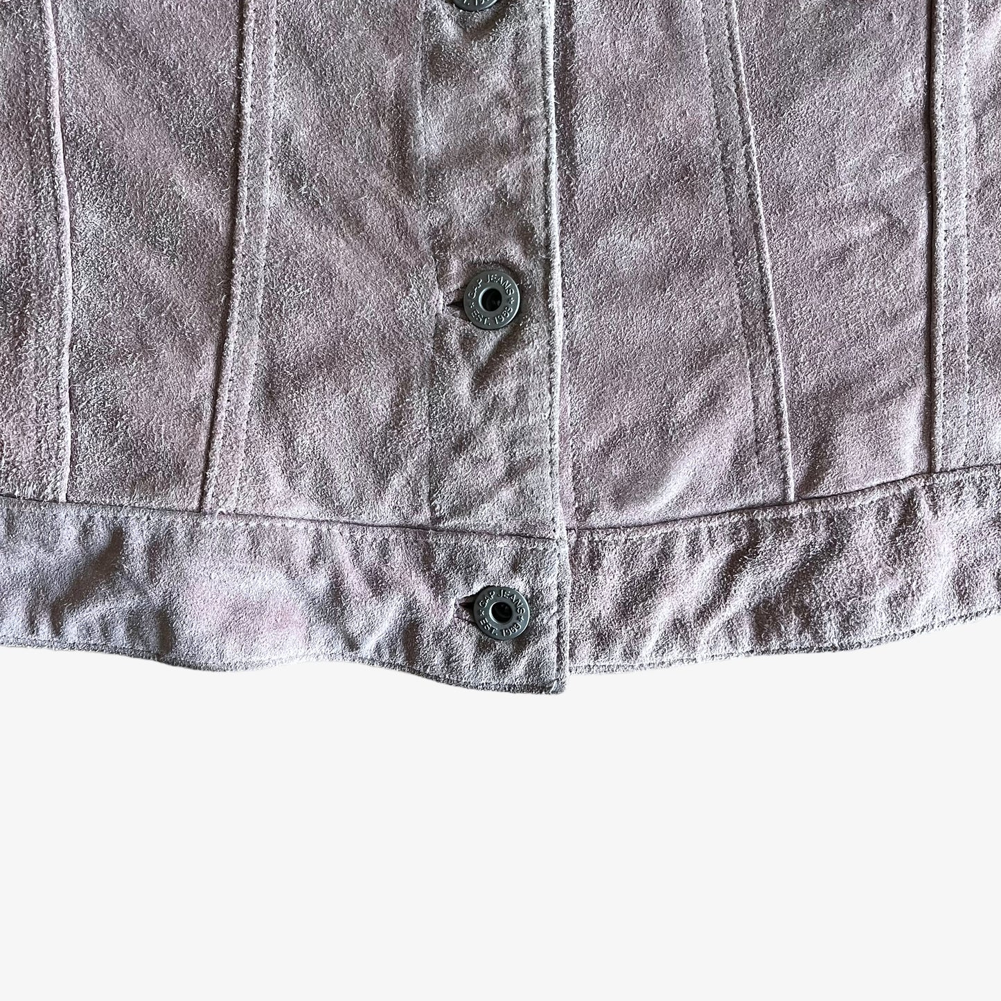 Vintage 90s Women's GAP Pink Leather Trucker Jacket Hem - Casspios Dream