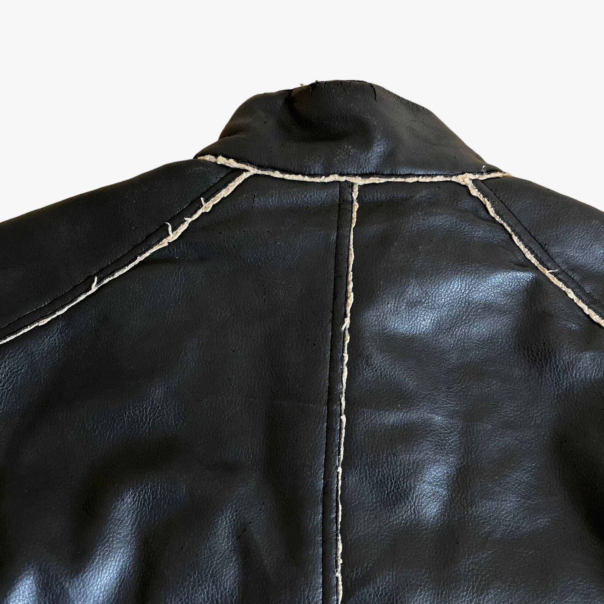 Vintage 90s Womens Belstaff Faux Leather Utility Jacket Back Collar - Casspios Dream