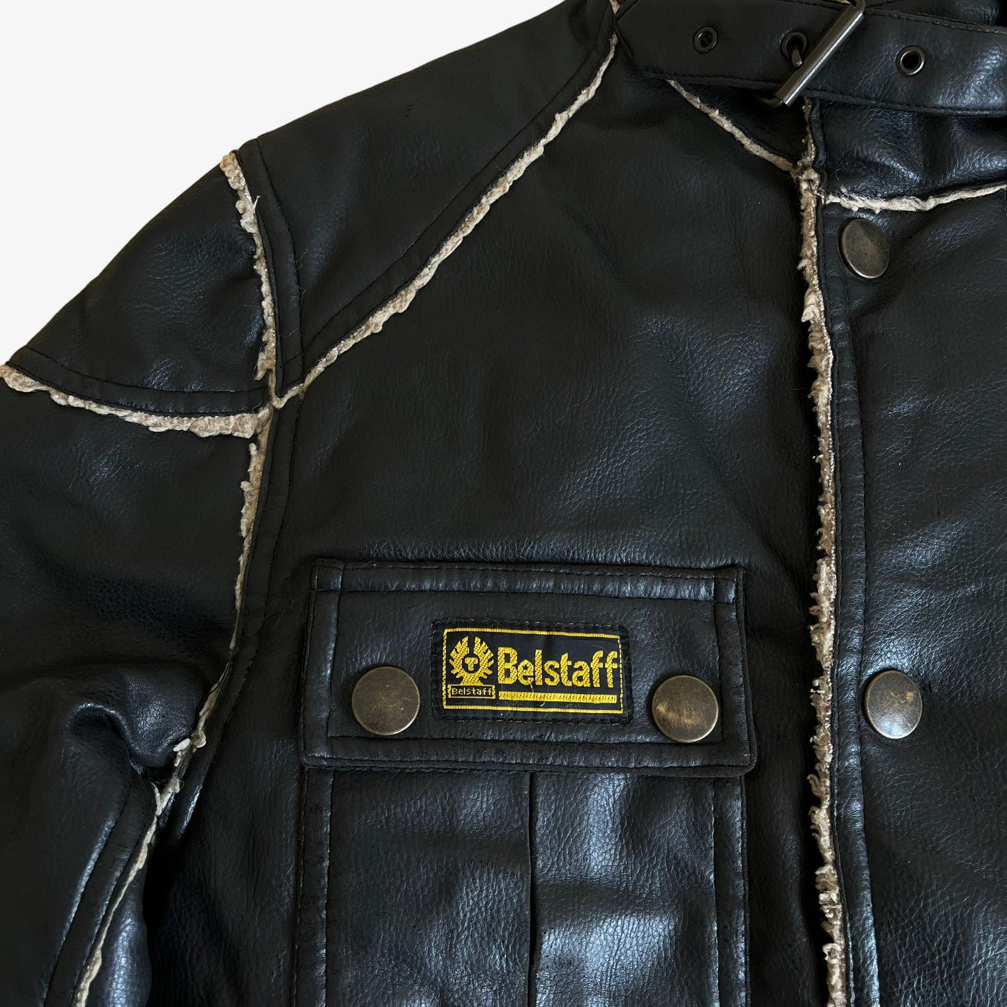 Vintage 90s Womens Belstaff Faux Leather Utility Jacket Tag - Casspios Dream