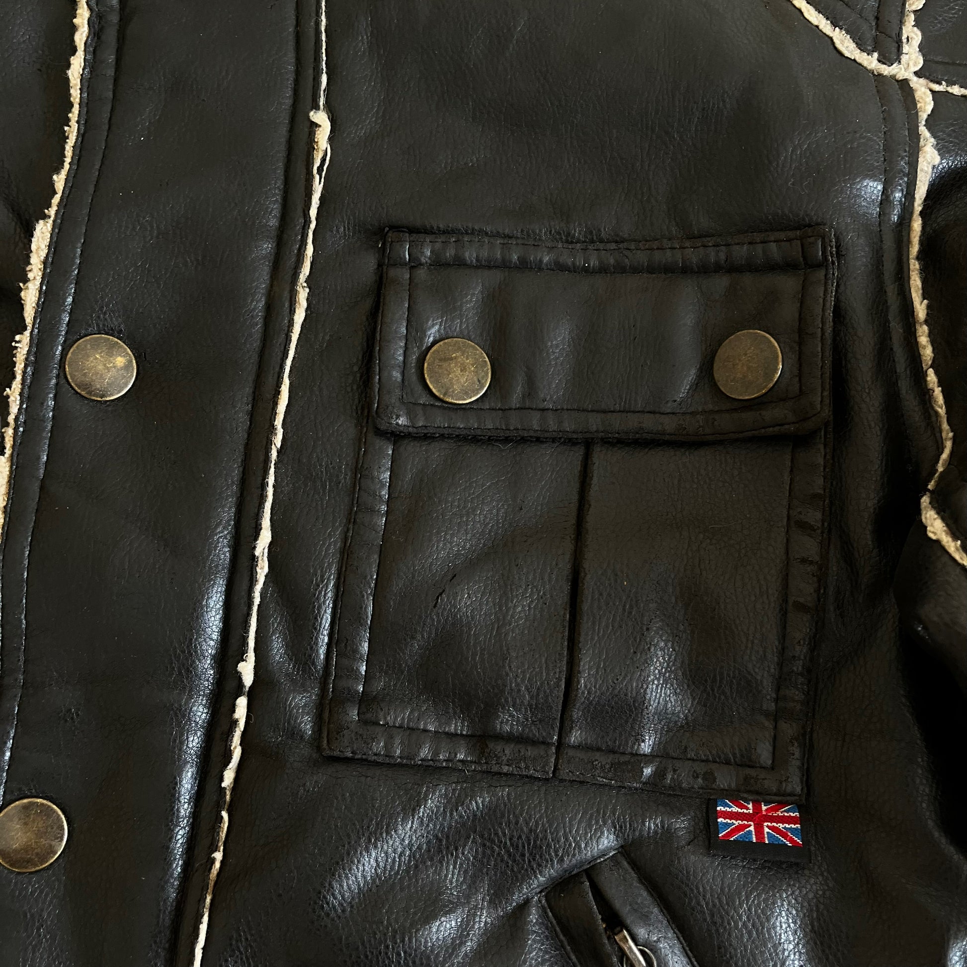 Vintage 90s Womens Belstaff Faux Leather Utility Jacket UK Flag - Casspios Dream