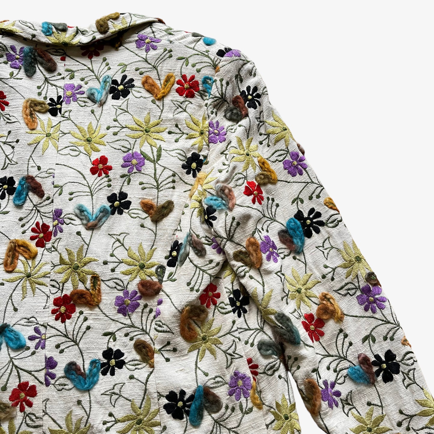 Vintage 90s Womens Brunella 3D Textured Embroidered Flower Silk Blazer Design - Casspios Dream