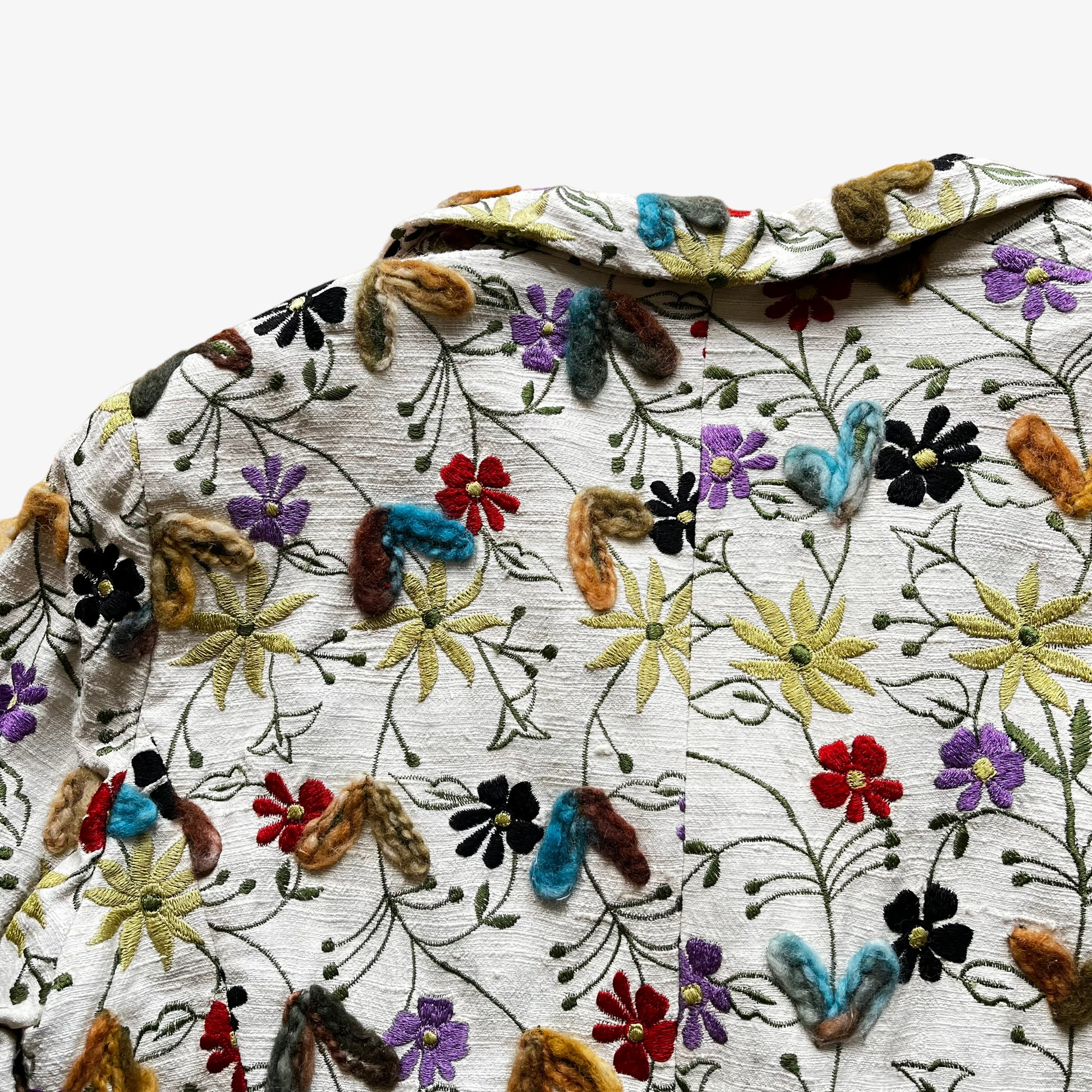 Vintage 90s Womens Brunella 3D Textured Embroidered Flower Silk Blazer Pattern - Casspios Dream
