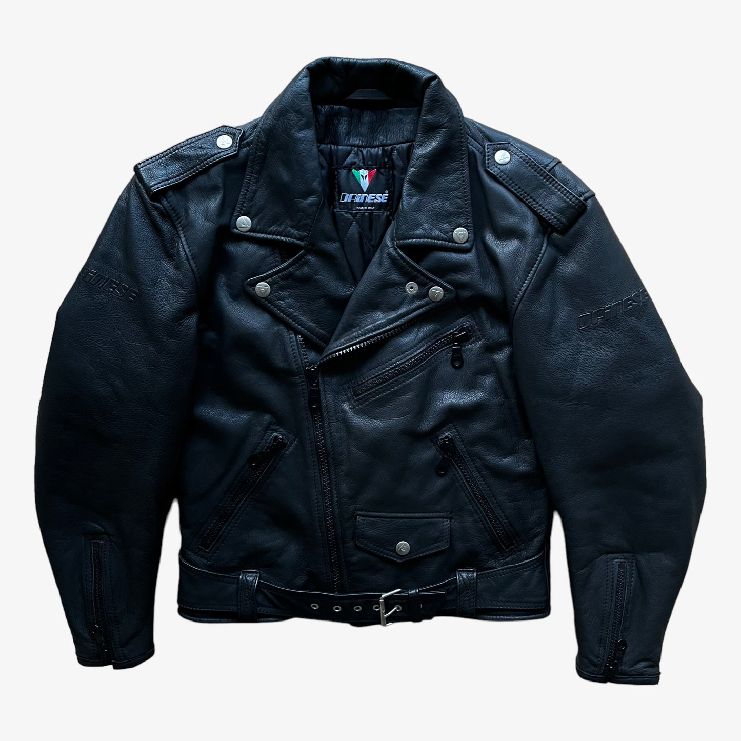 Vintage 90s Womens Dainese Black Leather Biker Jacket - Casspios Dream
