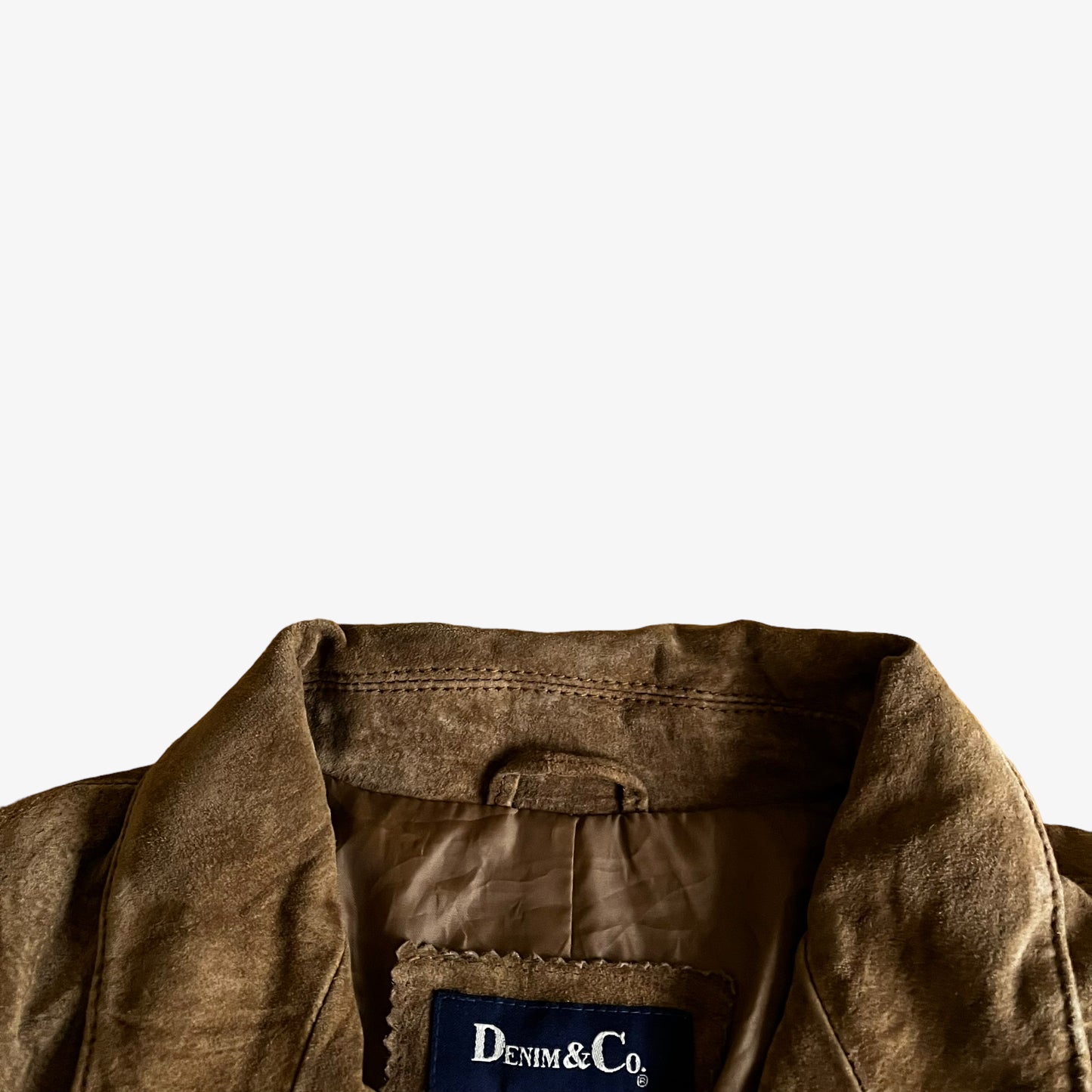 Vintage 90s Womens Denim Co Brown Leather Tassel Jacket Collar - Casspios Dream