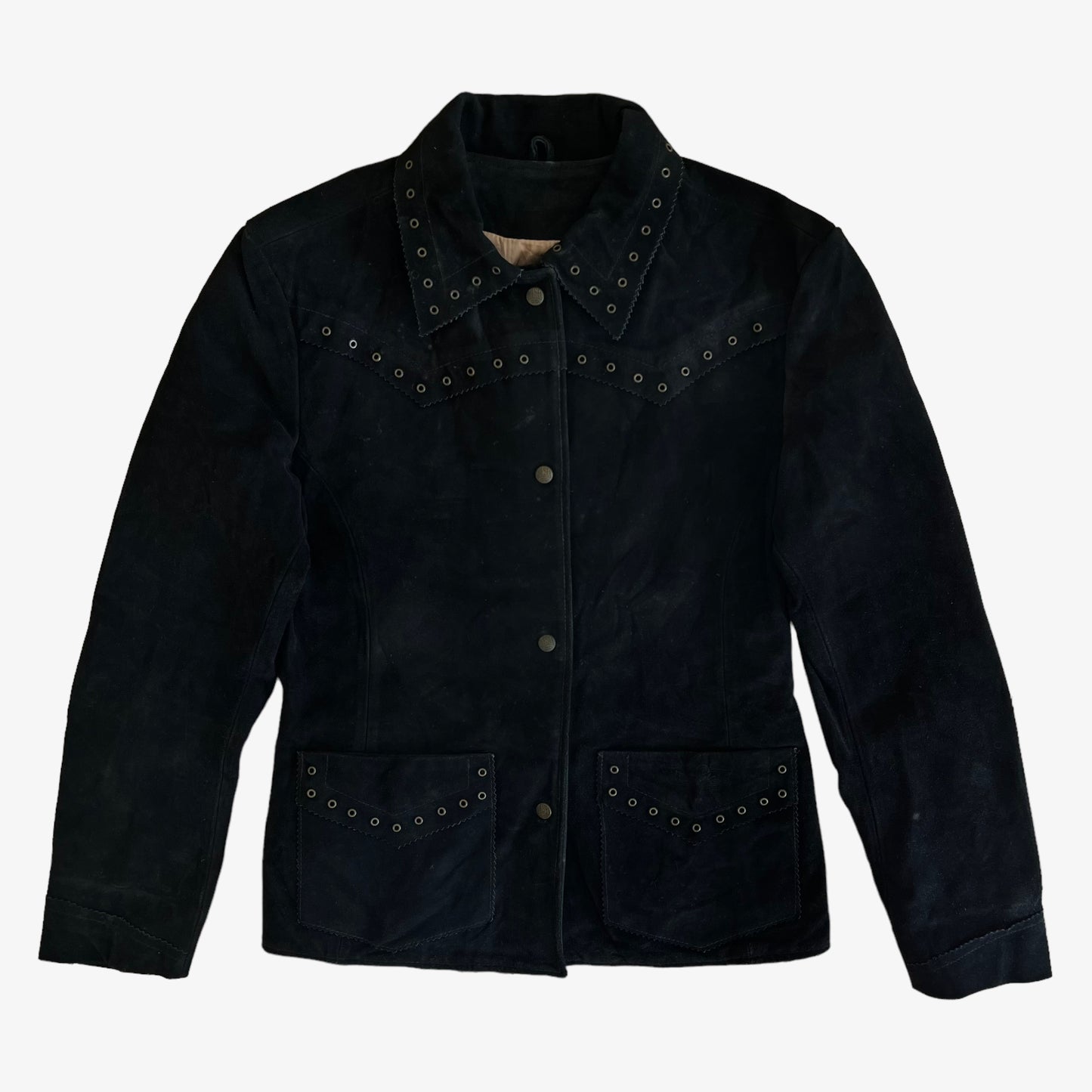Vintage 90s Womens Diesel Hearts Studded Black Leather Jacket - Casspios Dream