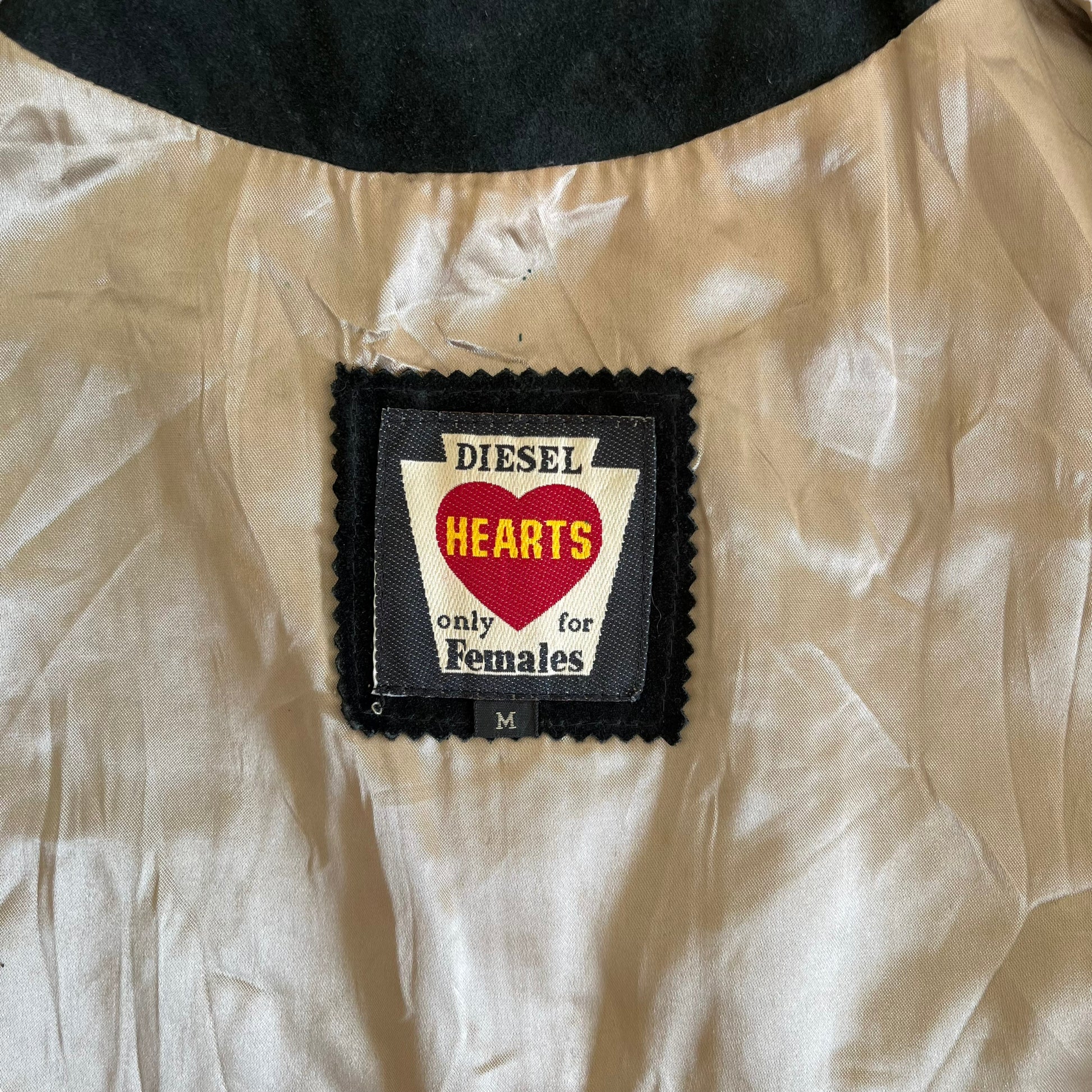 Vintage 90s Womens Diesel Hearts Studded Black Leather Jacket Label - Casspios Dream