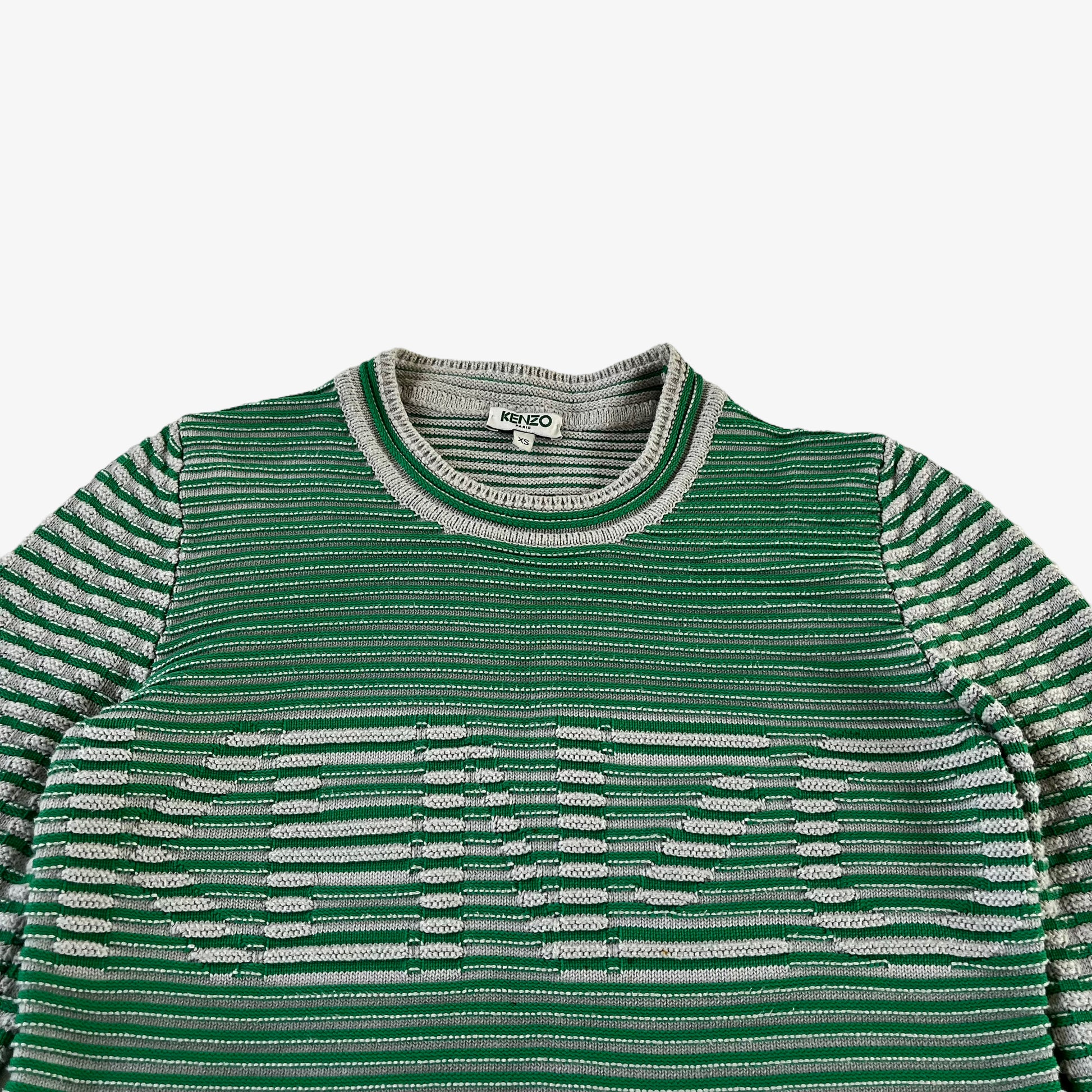 Vintage 90s Womens Kenzo Paris Green Ribbed Spell Out Jumper Logo - Casspios Dream