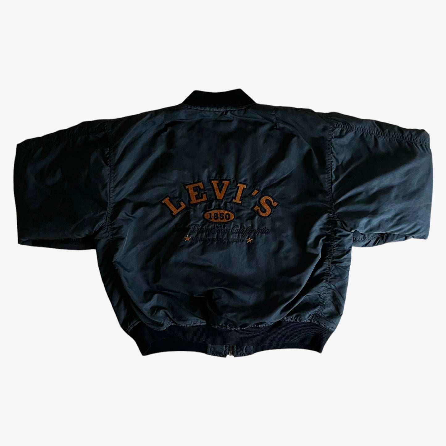 Vintage 90s Womens Levis Bomber Jacket With Back Spell Out Back - Casspios Dream