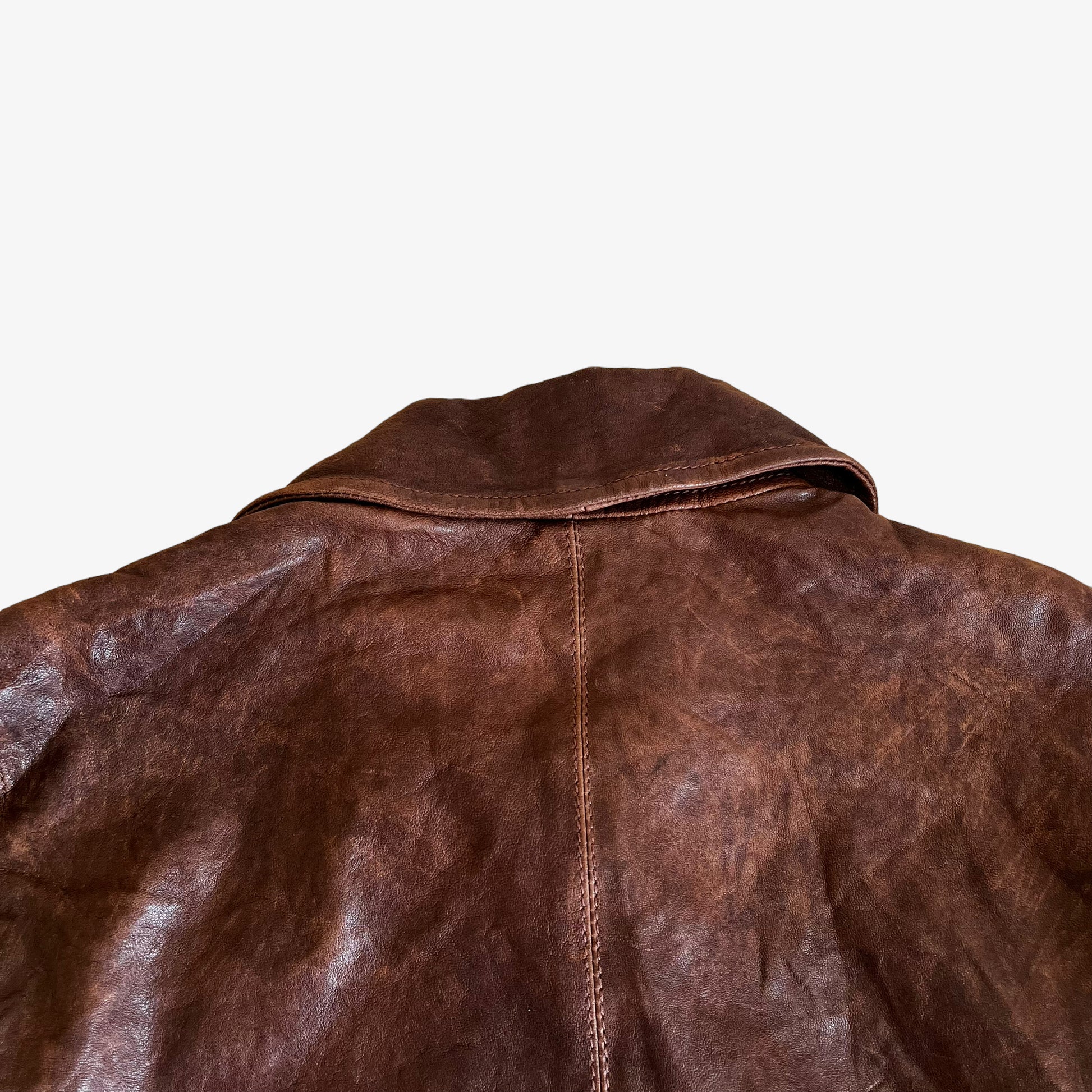 Vintage 90s Womens Polo Ralph Lauren Brown Leather Jacket Back Collar - Casspios Dream