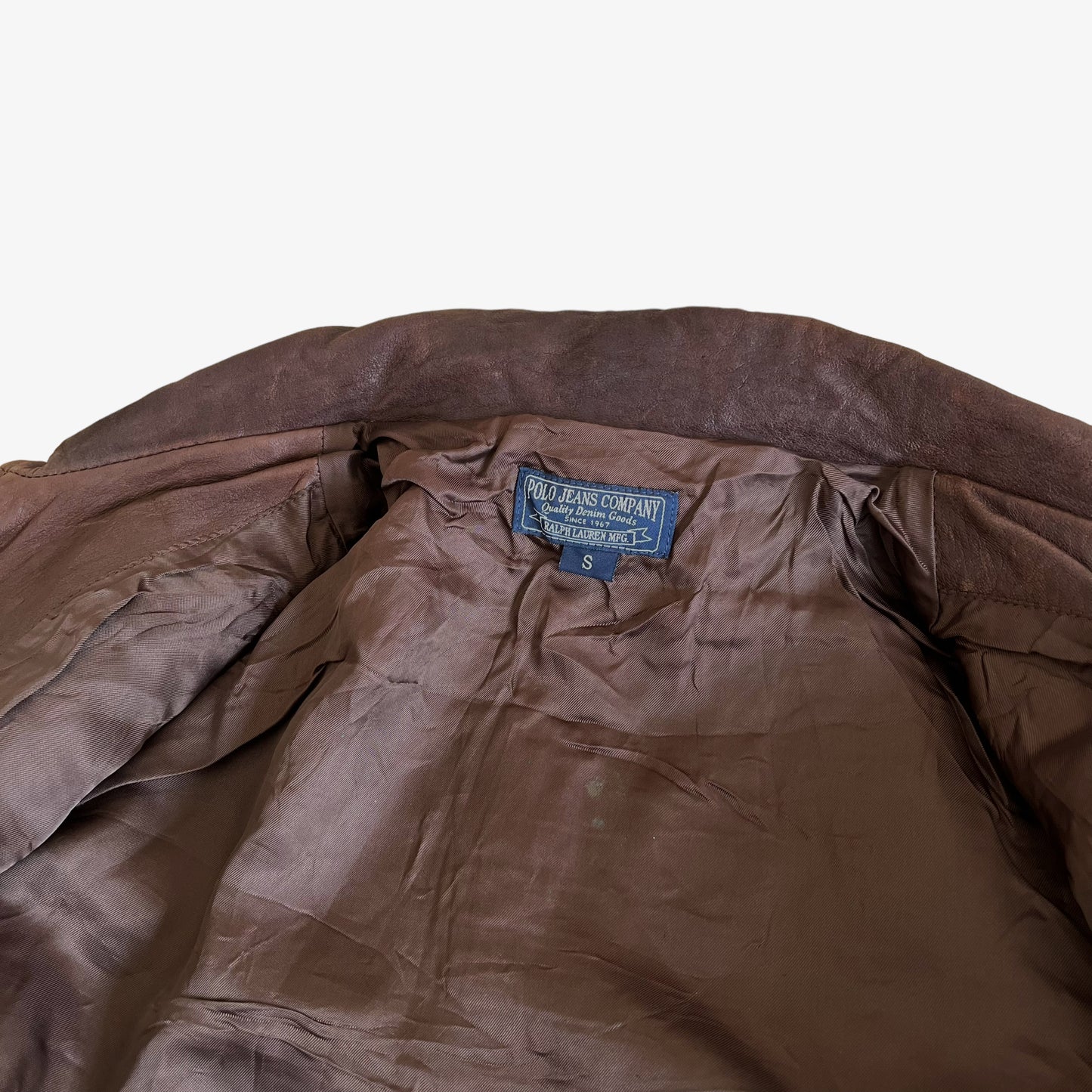 Vintage 90s Womens Polo Ralph Lauren Brown Leather Jacket Inside - Casspios Dream
