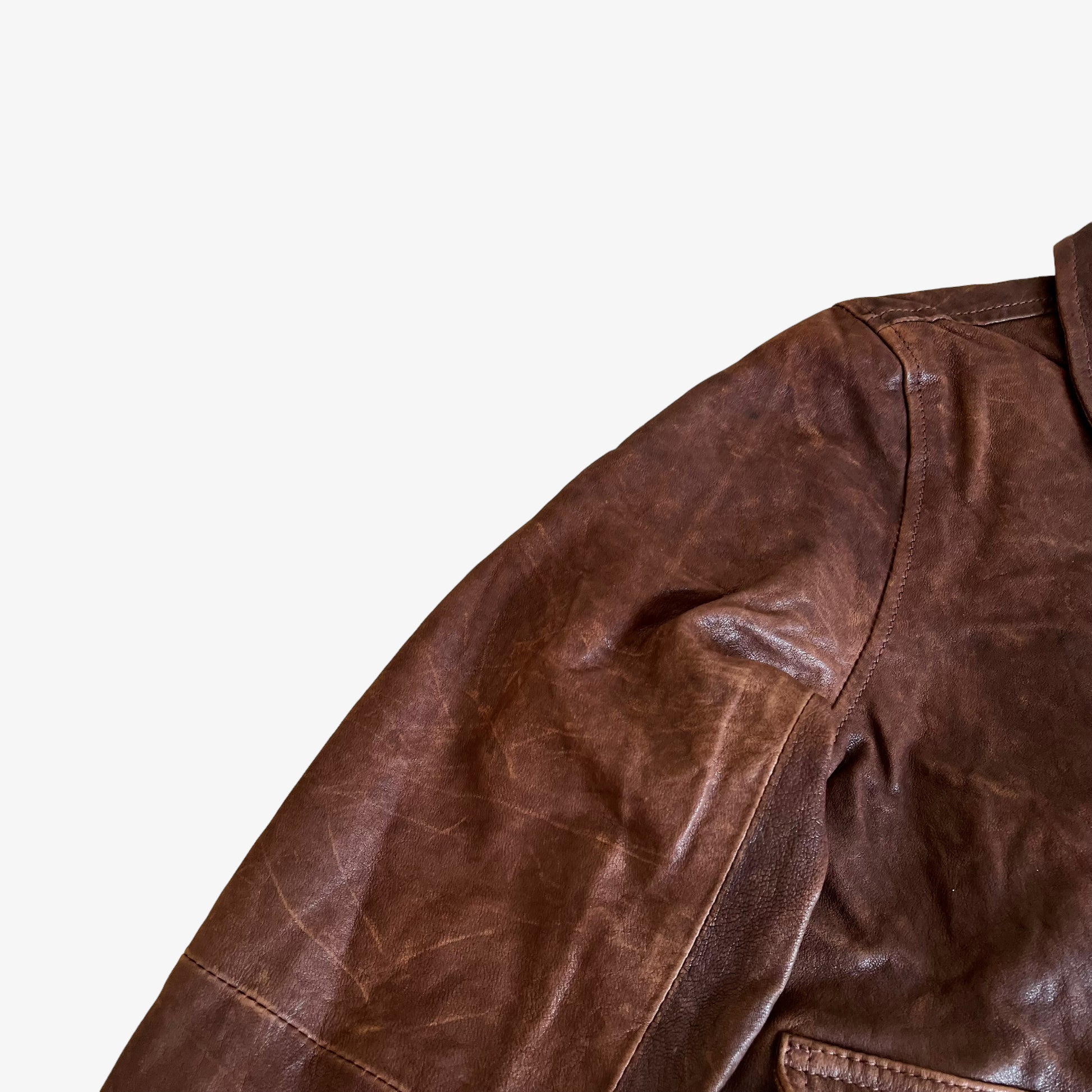 Vintage 90s Womens Polo Ralph Lauren Brown Leather Jacket Shoulder - Casspios Dream