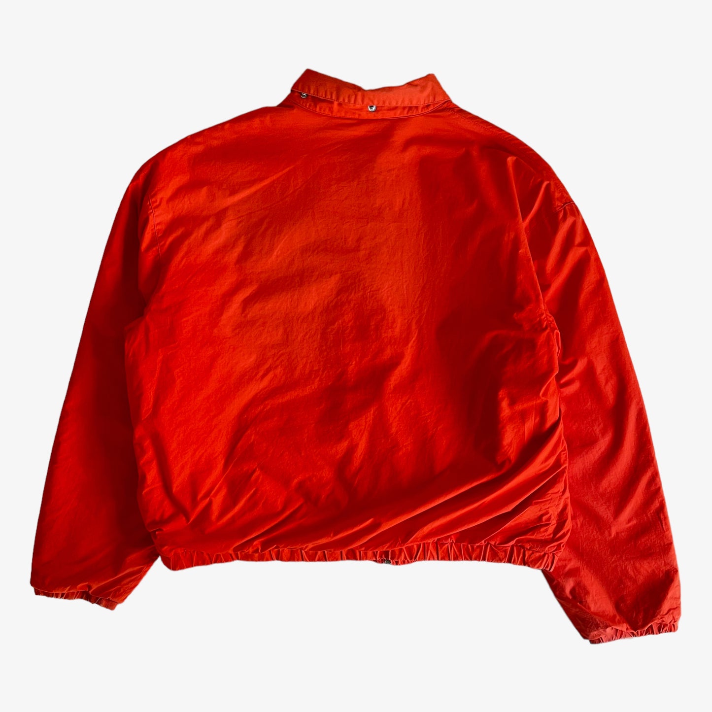 Vintage 90s Womens Polo Ralph Lauren Fleece Lined Orange Harrington Jacket Back - Casspios Dream