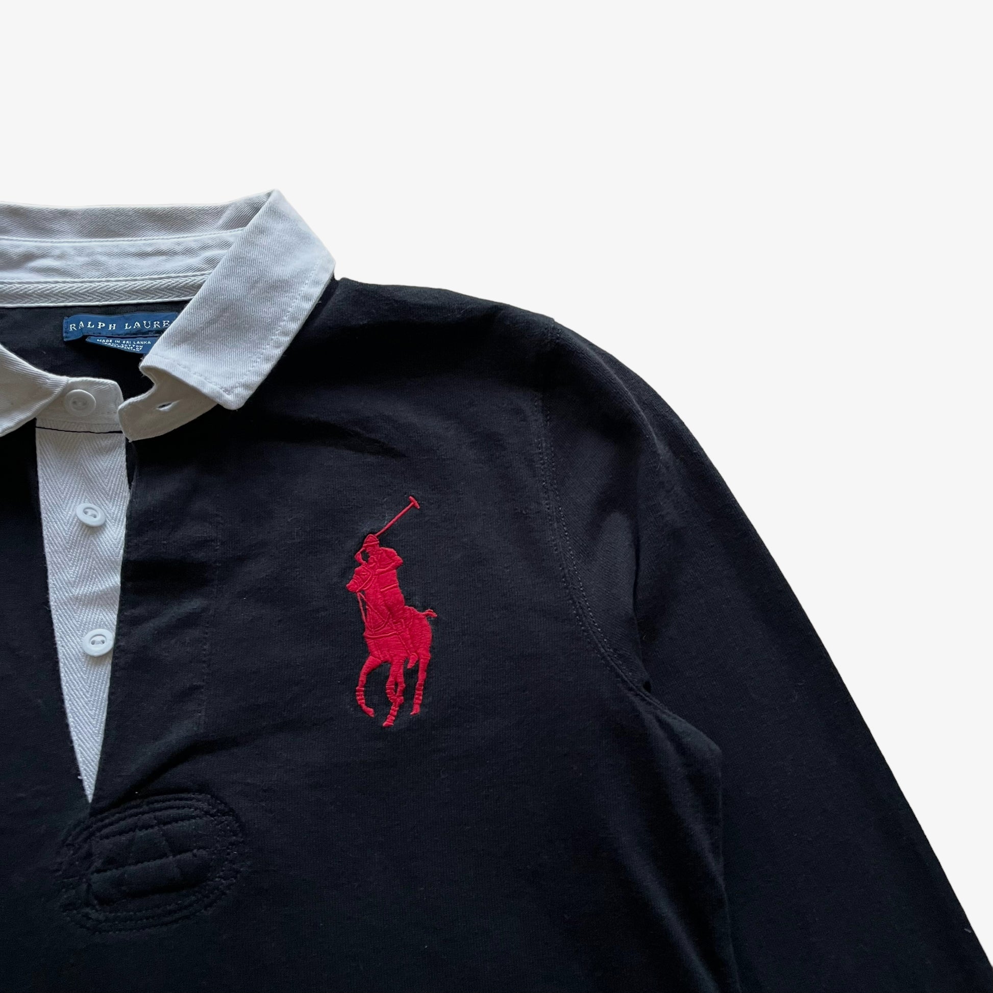 Vintage 90s Womens Ralph Lauren Black Long Sleeve Rugby Shirt Polo Player - Casspios Dream