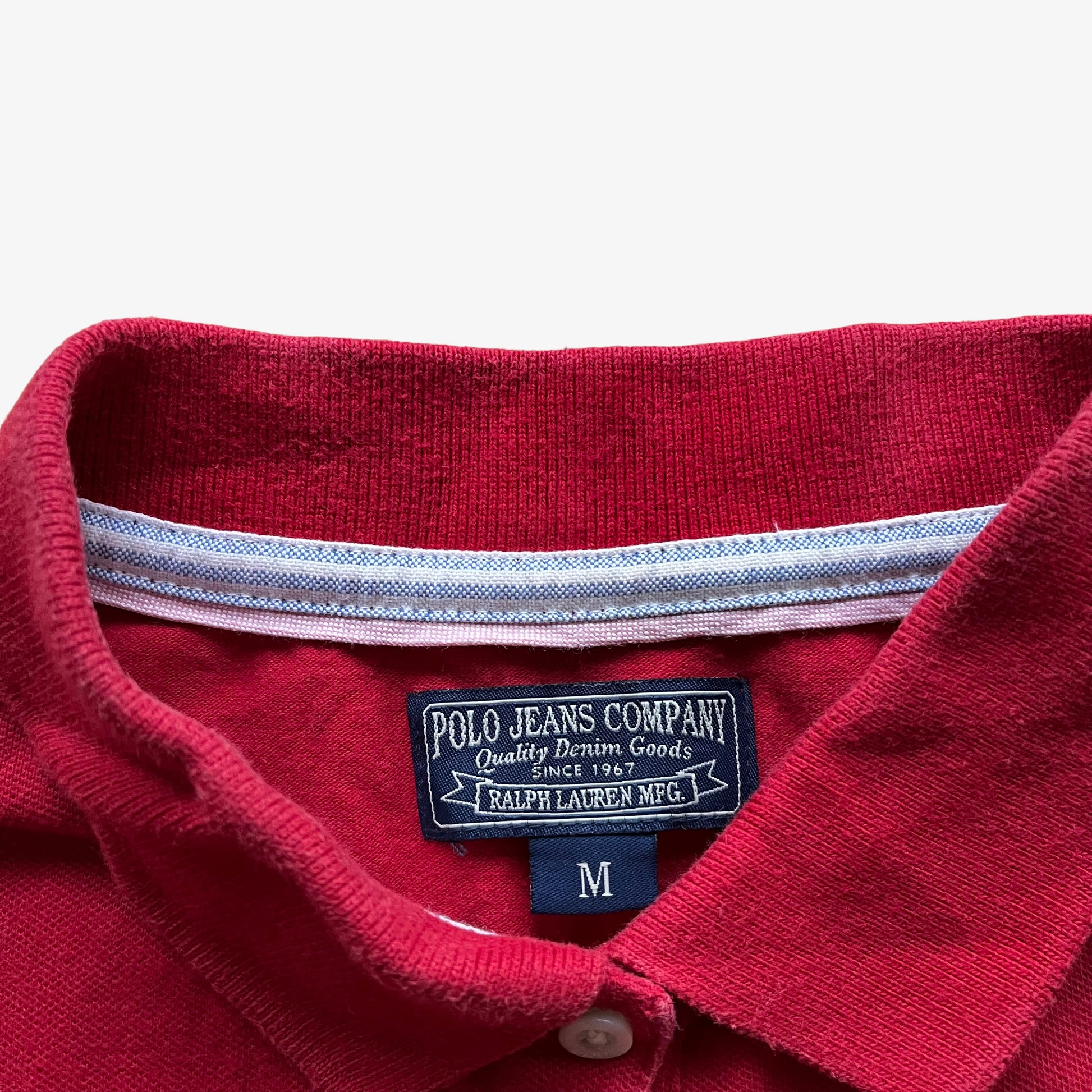Vintage 90s Womens Ralph Lauren Polo Jeans Company Long Sleeve Red Polo Shirt Label - Casspios Dream