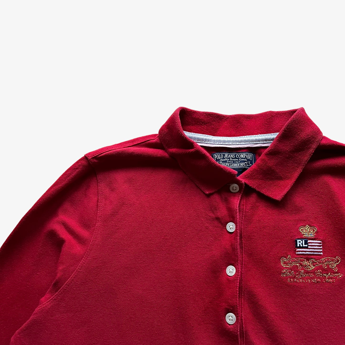 Vintage 90s Womens Ralph Lauren Polo Jeans Company Long Sleeve Red Polo Shirt Logo - Casspios Dream