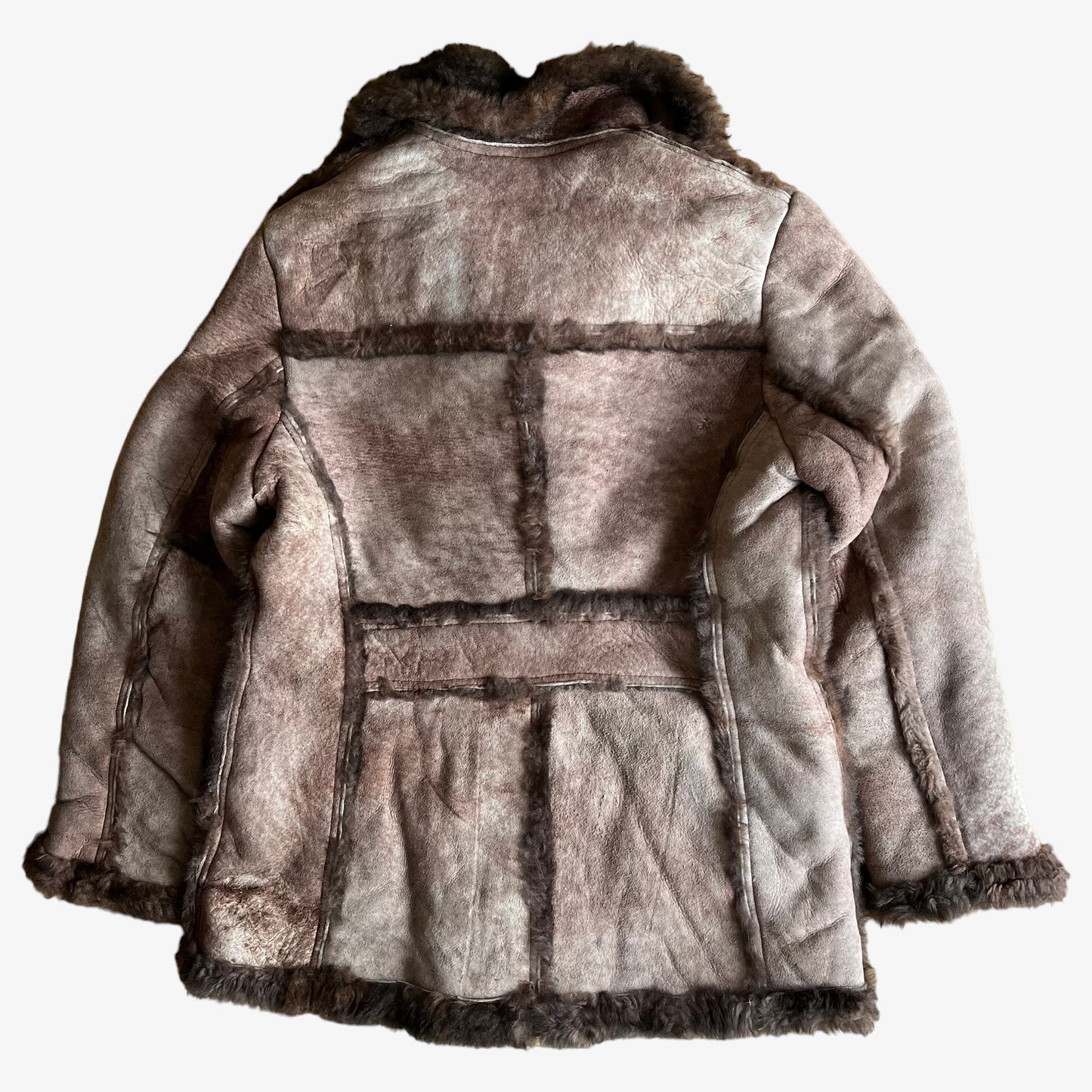 Vintage 90s Womens Schott Sheepskin Leather Shearling Flying Jacket Back - Casspios Dream