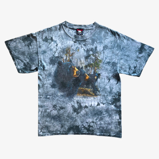 Vintage 90s Yosemite National Park Bear Blue Tie Dye Top - Casspios Dream