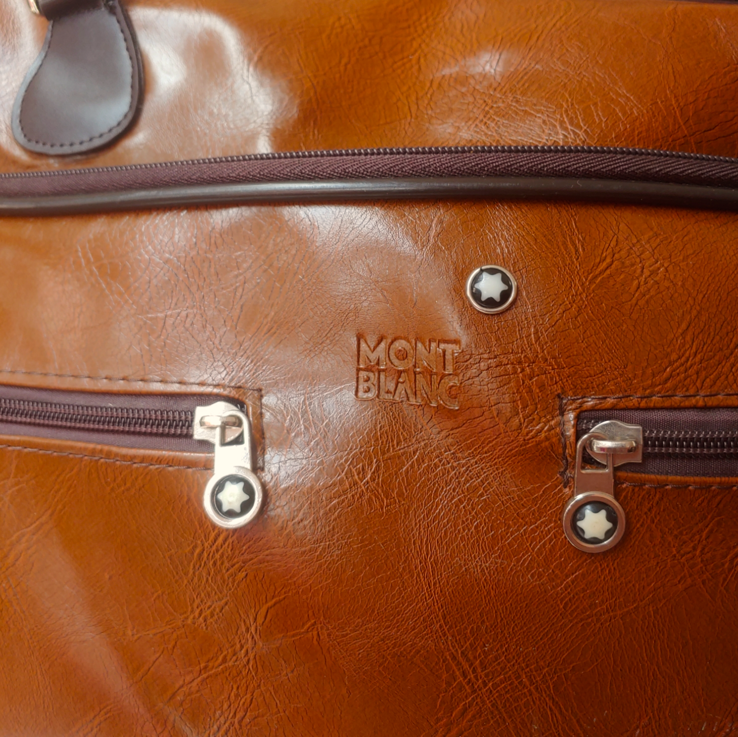Vintage Mont Blanc Brown Leather Over Night Duffle Bag Suitcase Logo - Casspios Dream