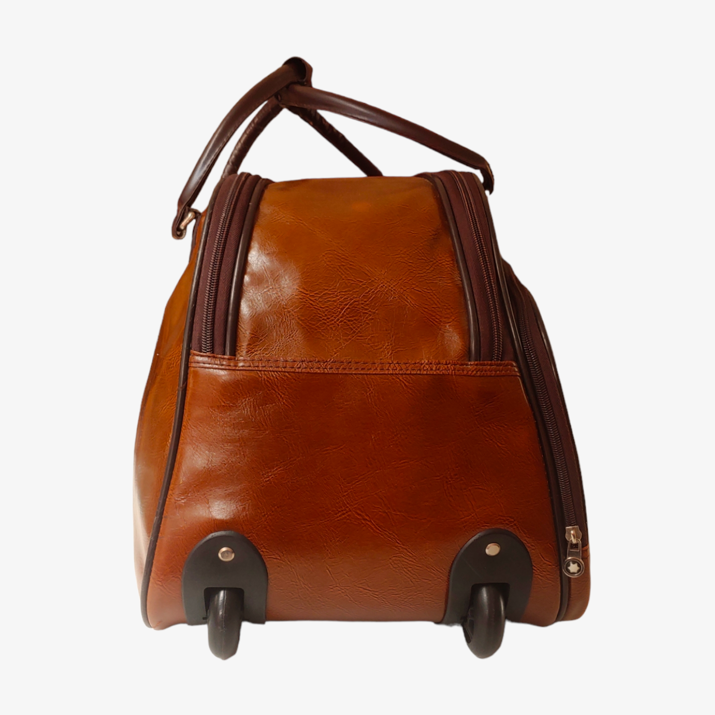 Vintage Mont Blanc Brown Leather Over Night Duffle Bag Suitcase Side - Casspios Dream