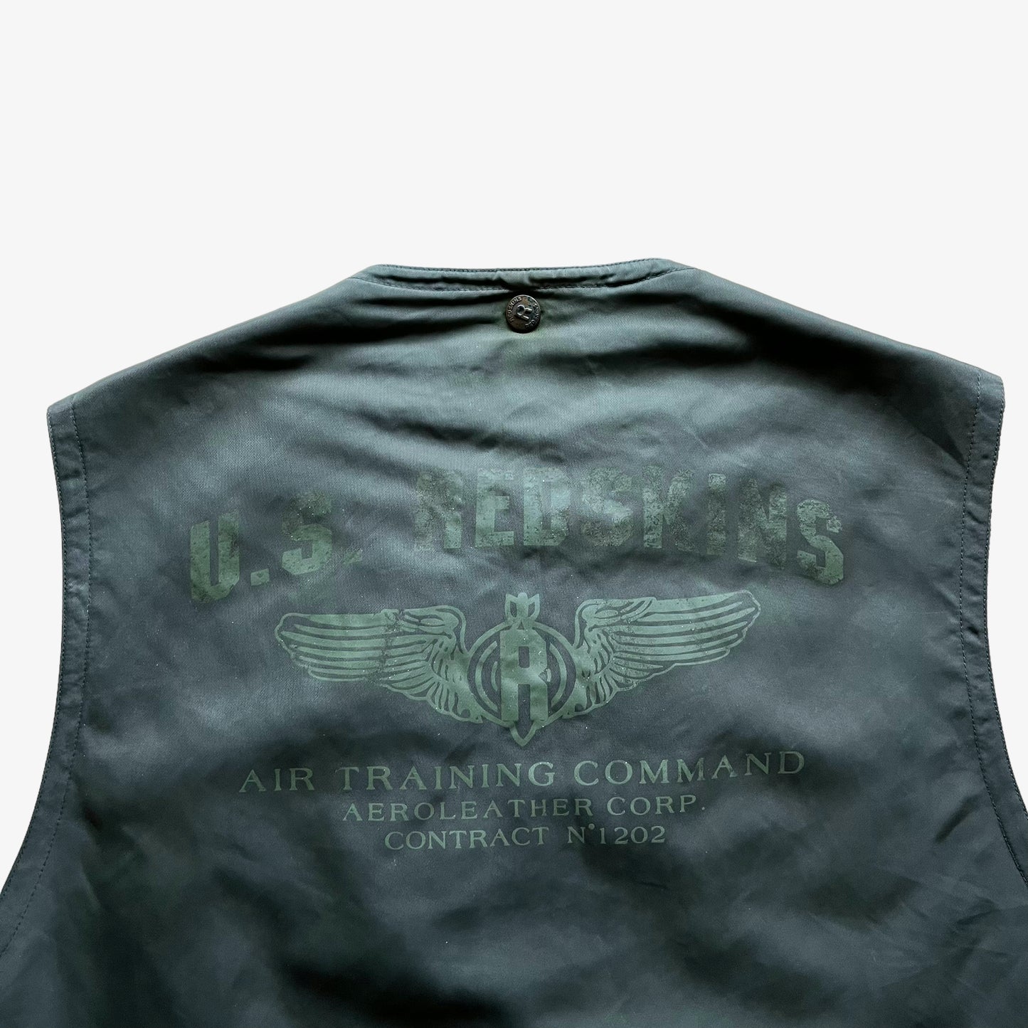 Vintage Redskins Air Training Command Green Gilet With Back Spell Out Logo - Casspios Dream