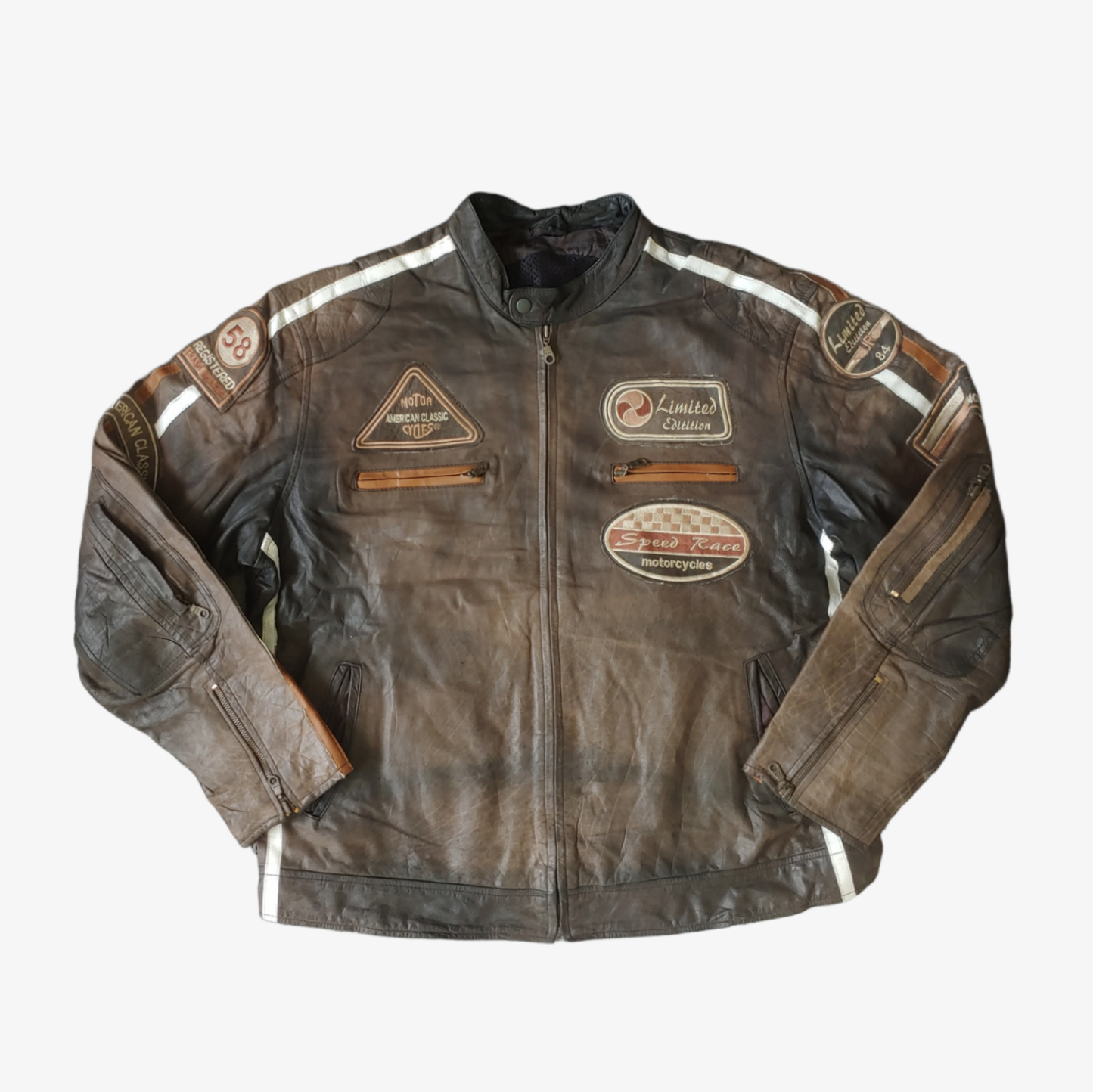 Vintage Y2K American Classics Brown Leather Biker Jacket - Casspios Dream