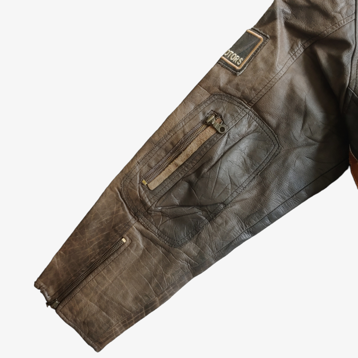 Vintage Y2K American Classics Brown Leather Biker Jacket Sleeve - Casspios Dream