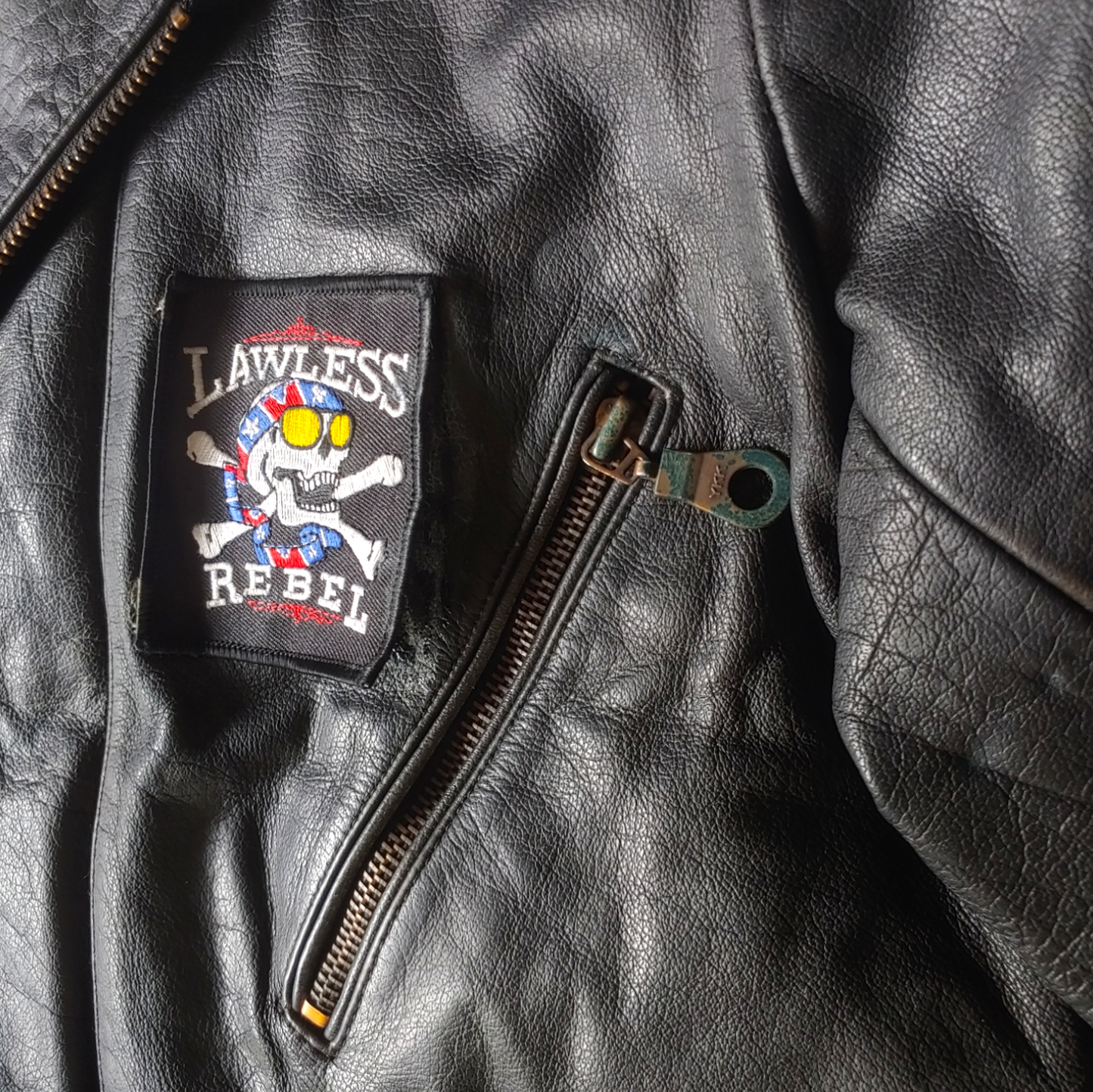 Vintage Y2K Black Point Skull & Playing Cards Leather Biker Jacket Zip - Casspios Dream
