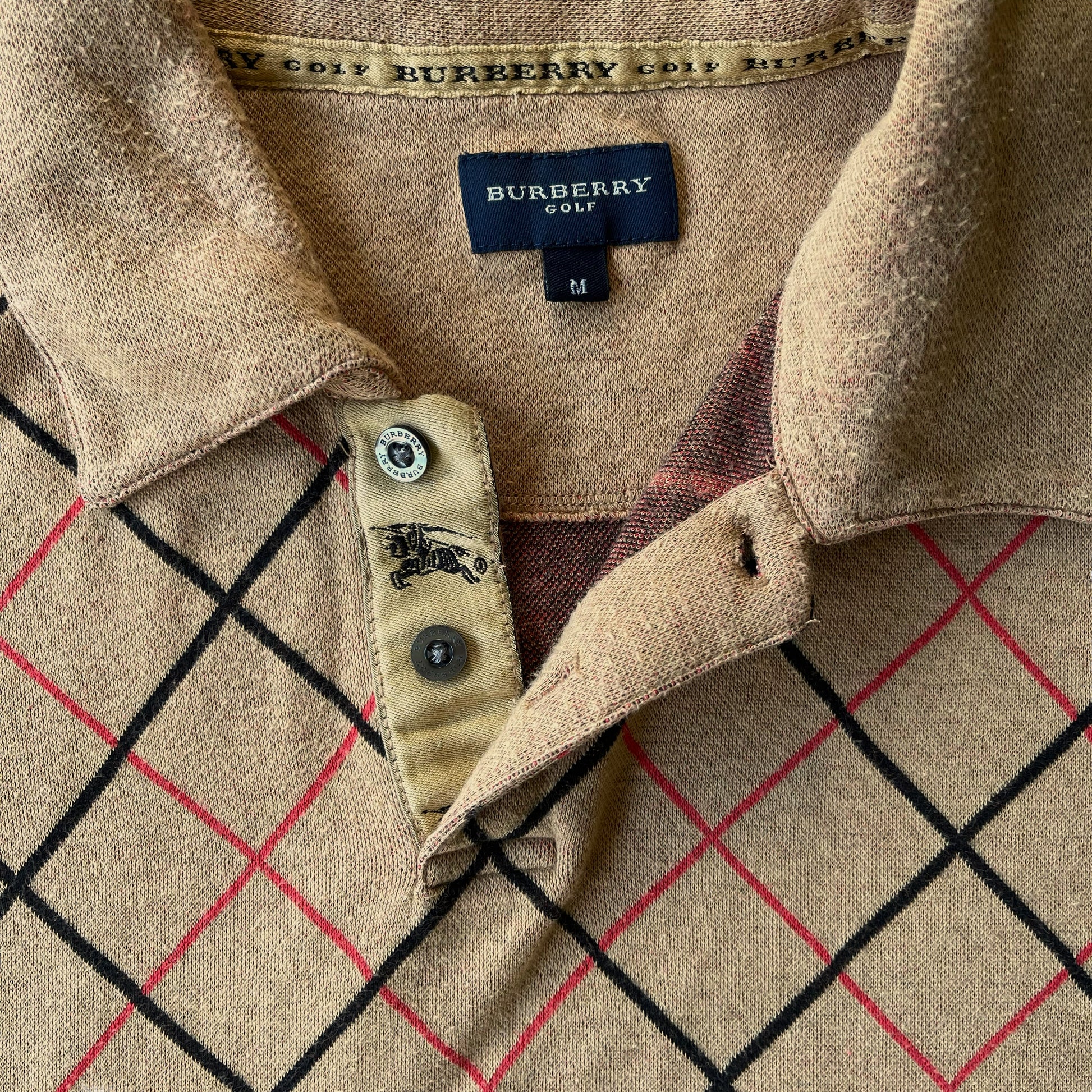 Vintage Y2K Burberry Golf Nova Check Striped Polo Shirt Button - Casspios Dream