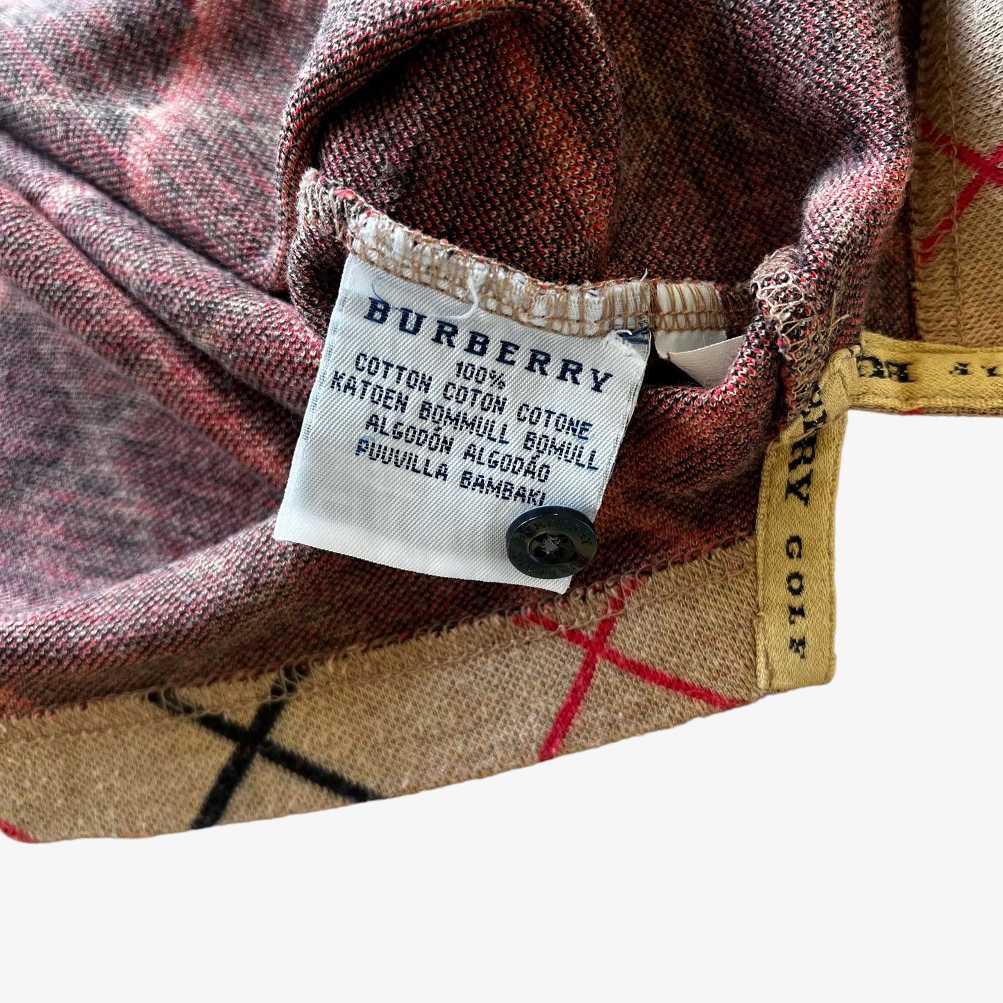 Vintage Y2K Burberry Golf Nova Check Striped Polo Shirt Inside Label - Casspios Dream