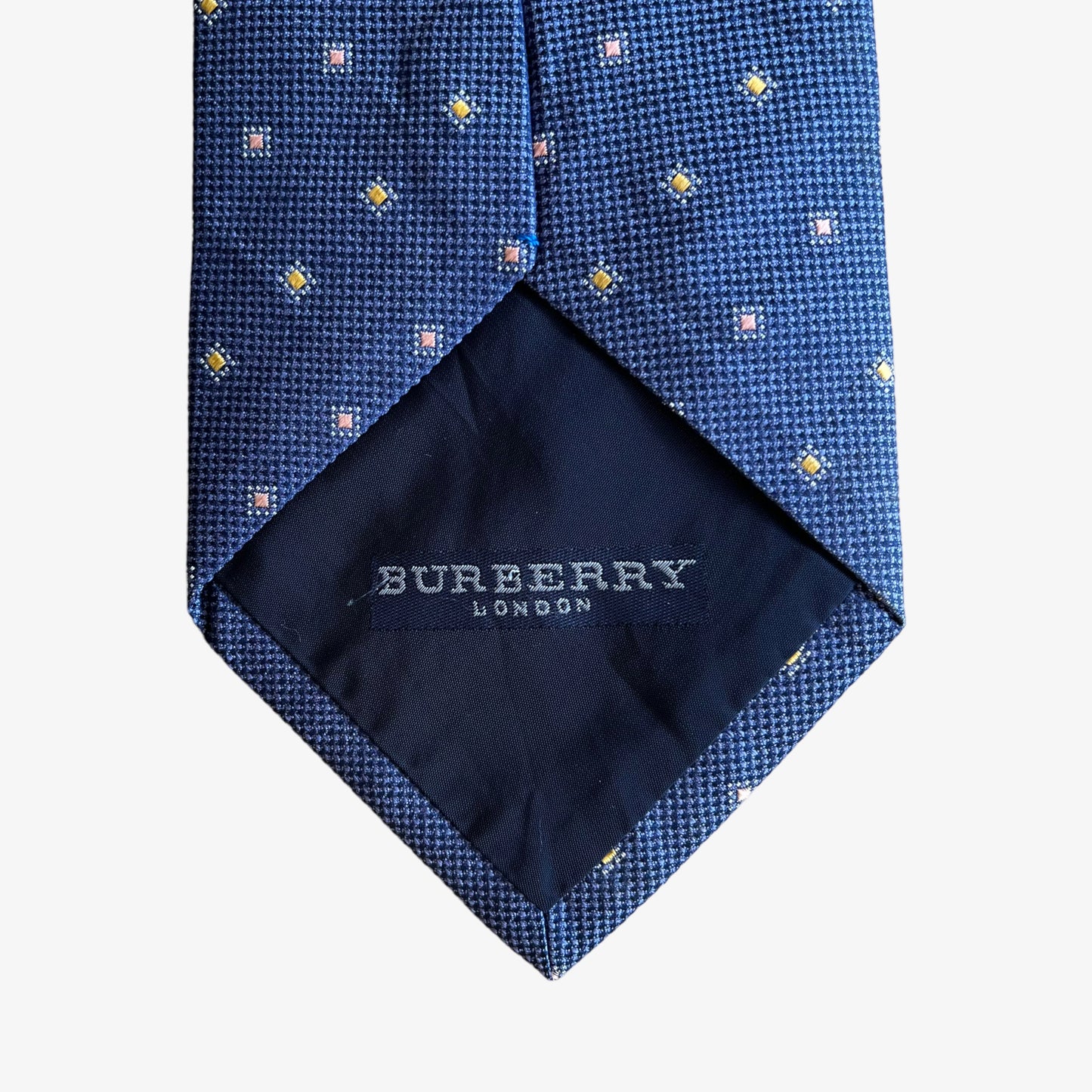 Vintage Y2K Burberry London Geometric Square Print Navy Silk Tie Back - Casspios Dream
