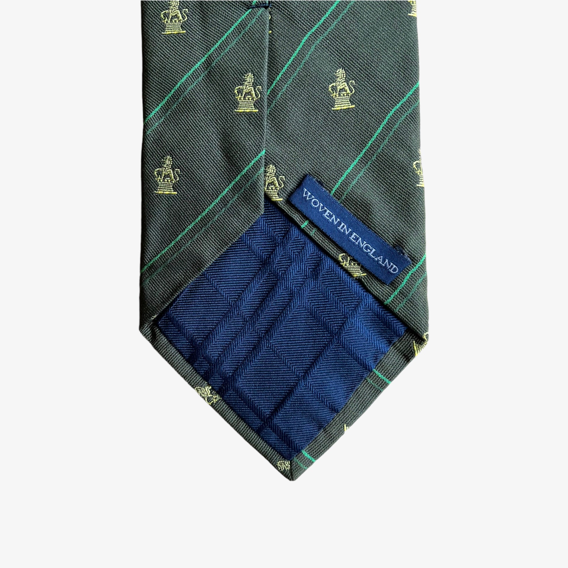 Vintage Y2K Burberry London Lion Print Green Silk Tie Woven - Casspios Dream