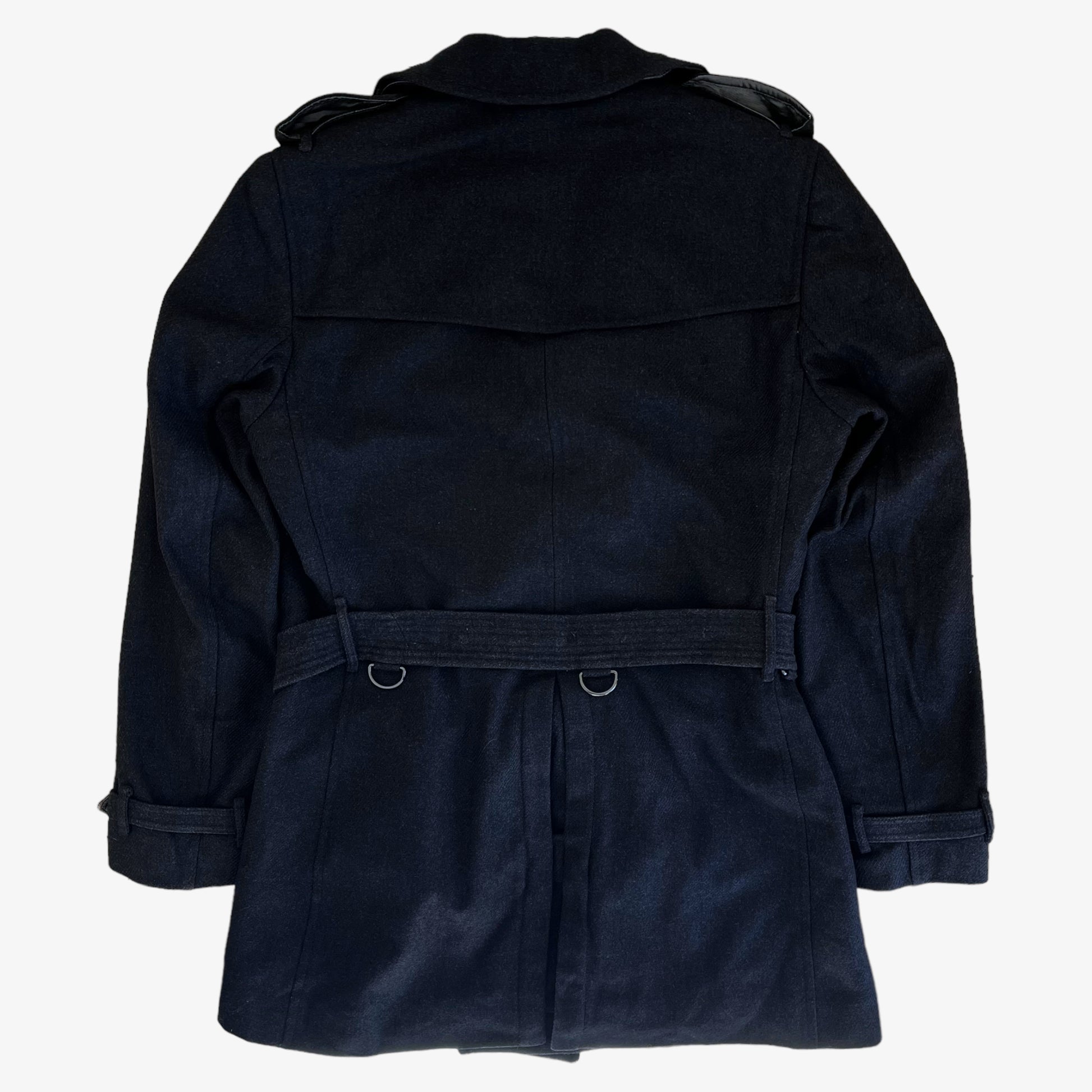 Vintage Y2K Burberry Navy Double Breasted Pea Coat Back - Casspios Dream