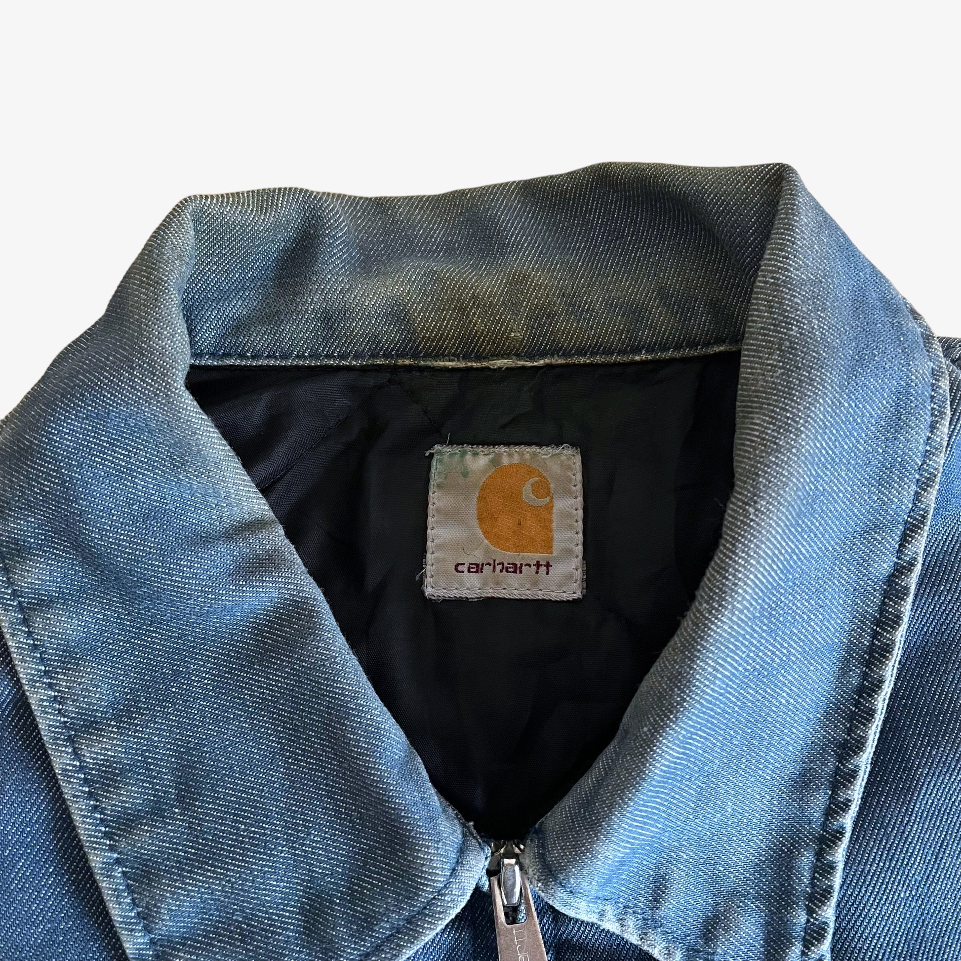Vintage Y2K Carhartt Blue Denim Zip Up Jacket Label - Casspios Dream