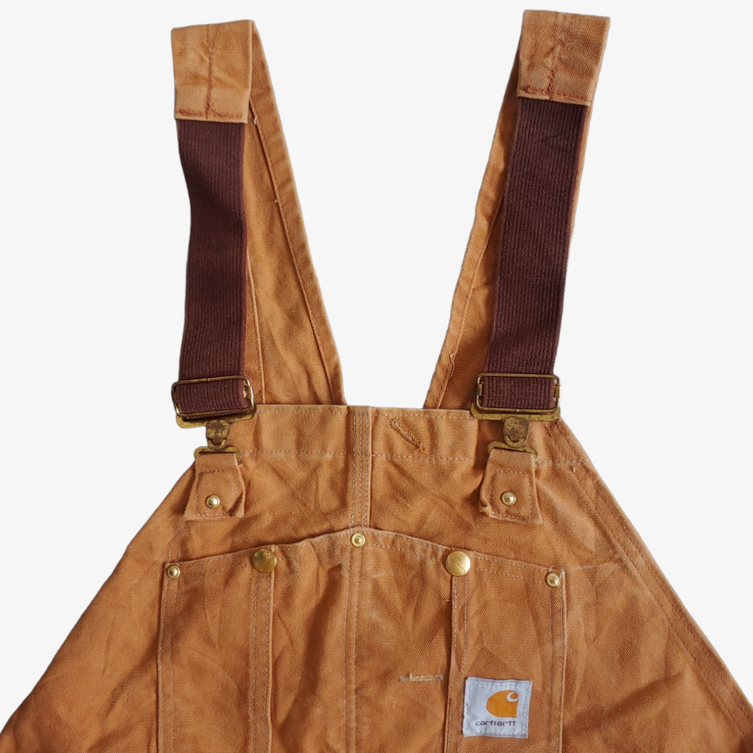 Vintage Y2K Carhartt Brown Thick Cotton Workwear Bib Overalls Dungarees Logo - Casspios Dream