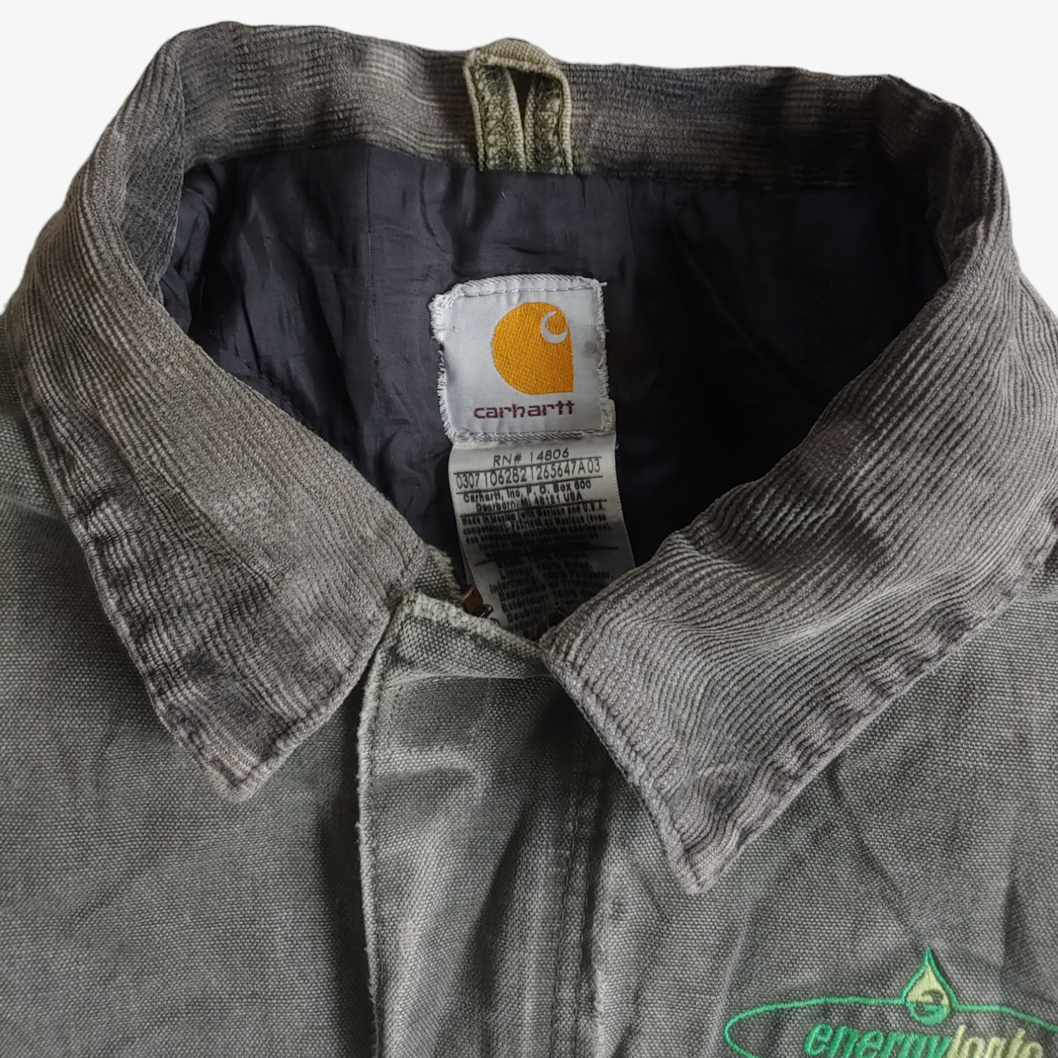 Vintage Y2K Carhartt Khaki Green Thick Cotton Workwear Jacket Label - Casspios Dream