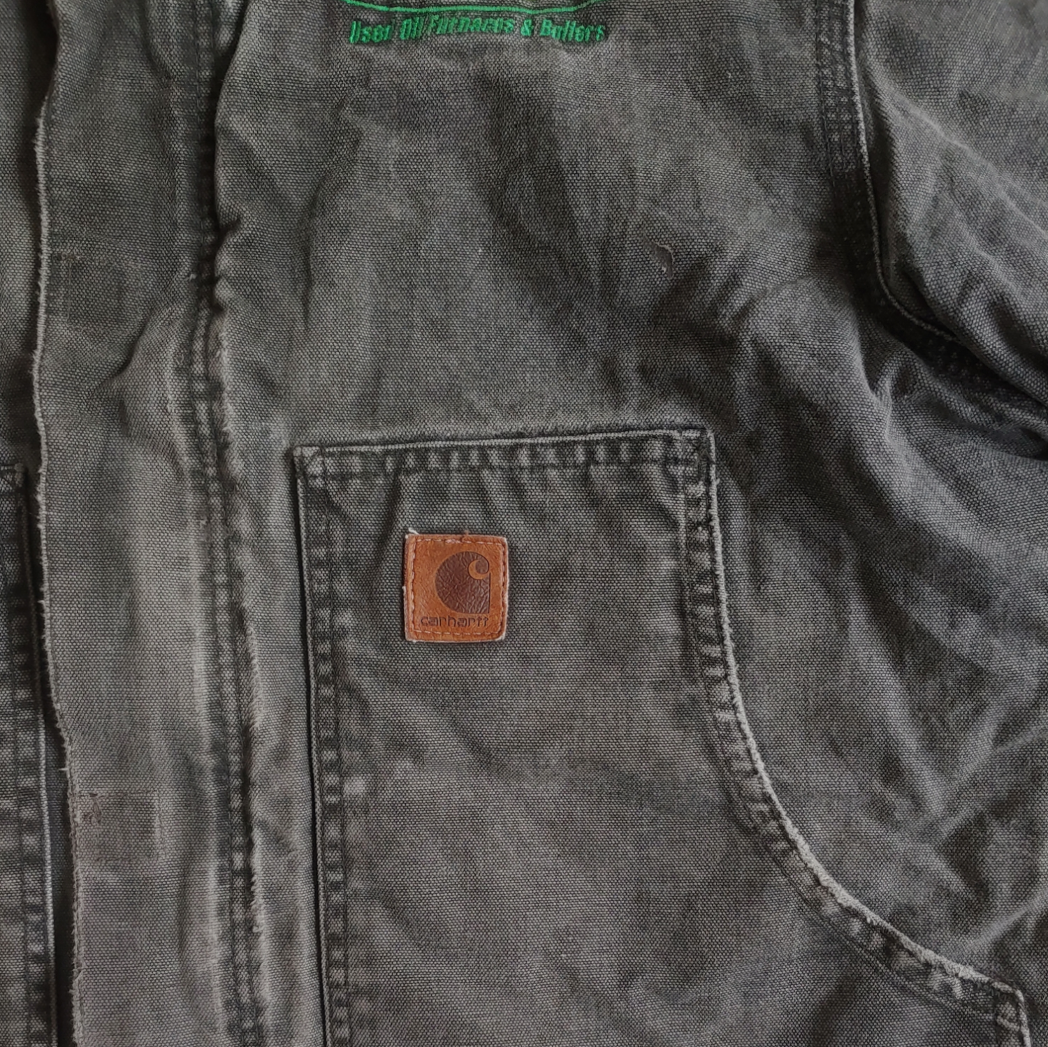Vintage Y2K Carhartt Khaki Green Thick Cotton Workwear Jacket Logo - Casspios Dream