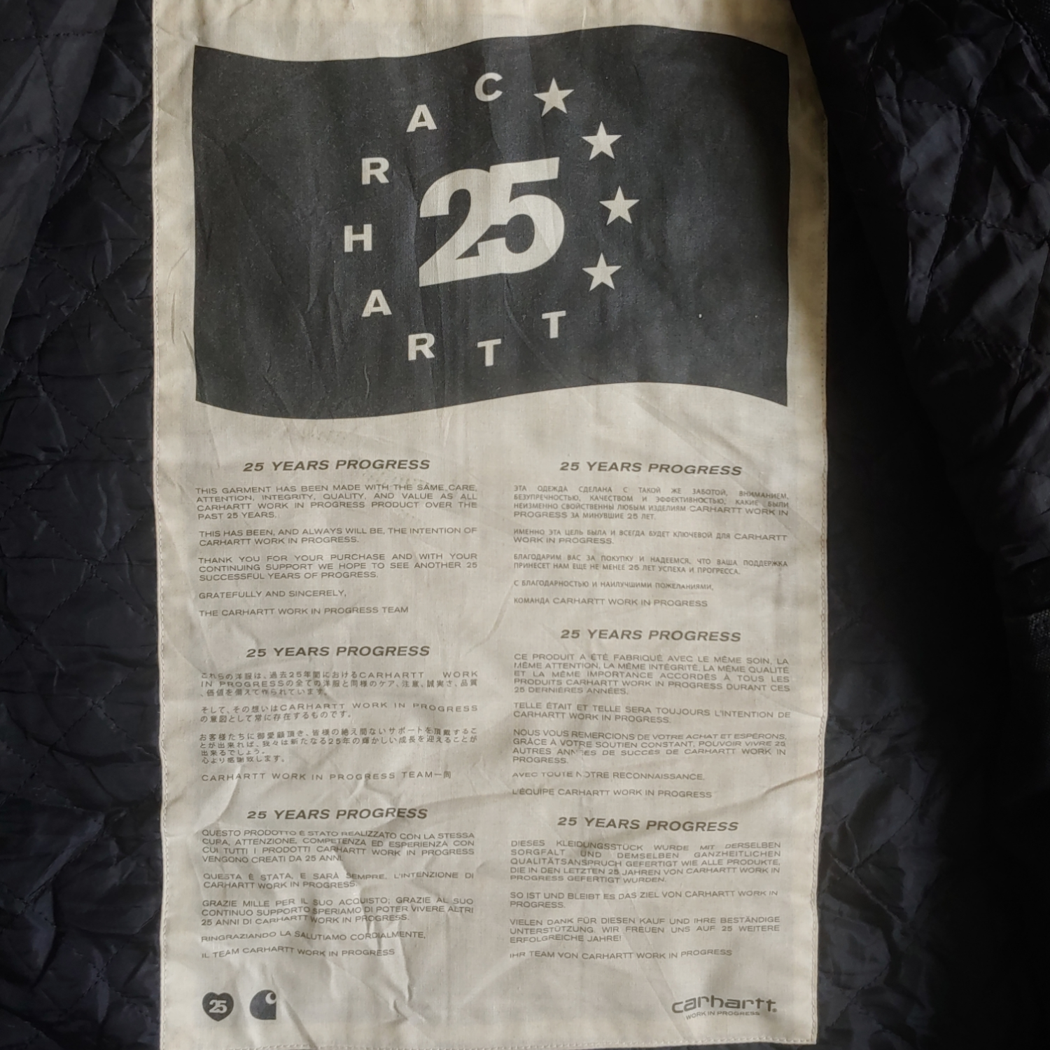 Vintage Y2K Carhartt WIP-25 25th Anniversary Black Thick Cotton Workwear Jacket Label - Casspios Dream