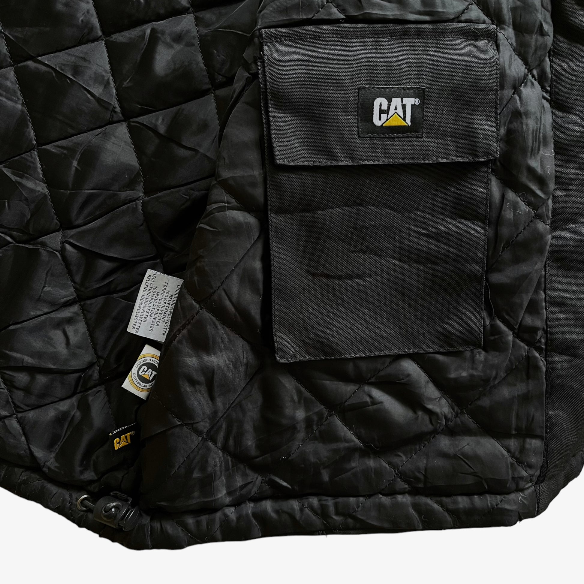 Vintage Y2K Caterpillar CAT Black Workwear Utility Jacket Inside Pocket - Casspios Dream