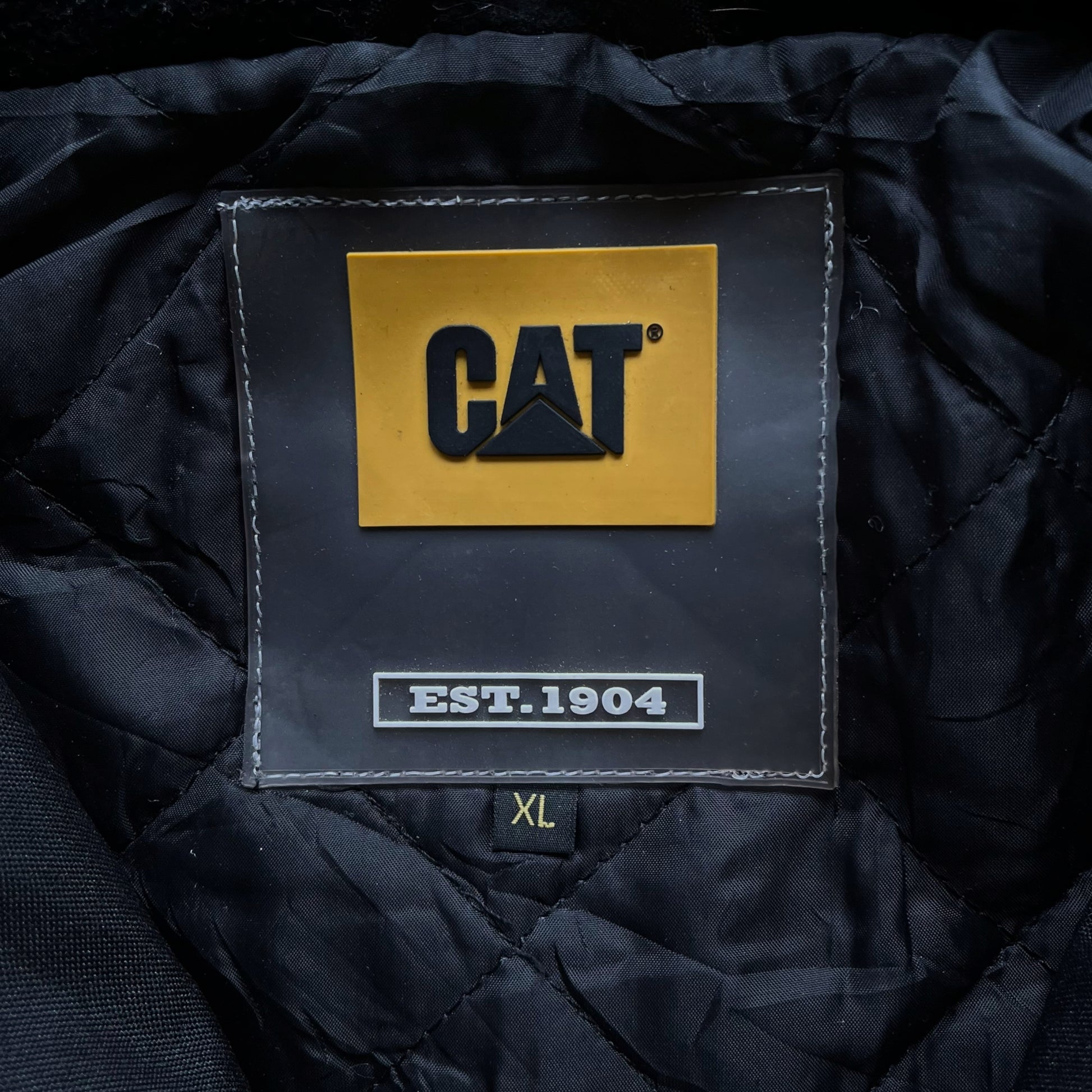 Vintage Y2K Caterpillar CAT Black Workwear Utility Jacket Label - Casspios Dream