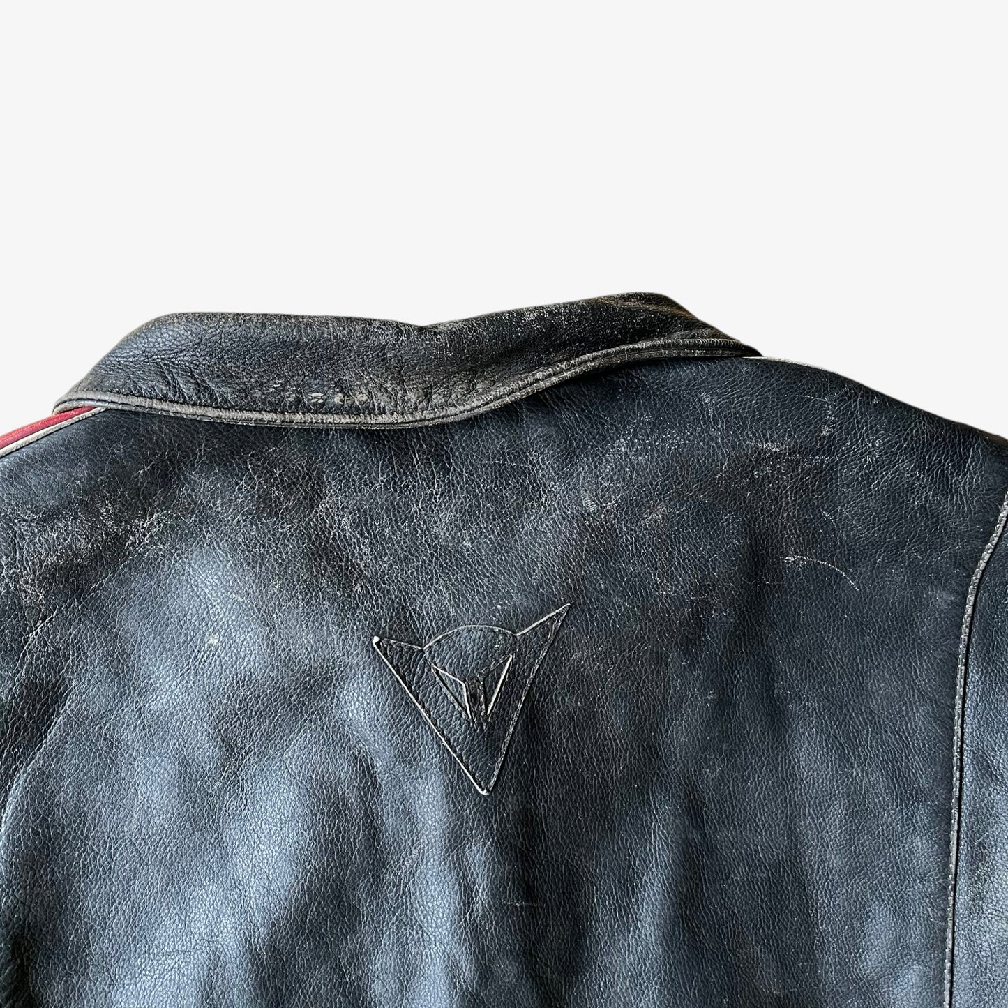 Vintage Y2K Dainese Black & Red Leather Racing Biker Jacket Back Logo - Casspios Dream