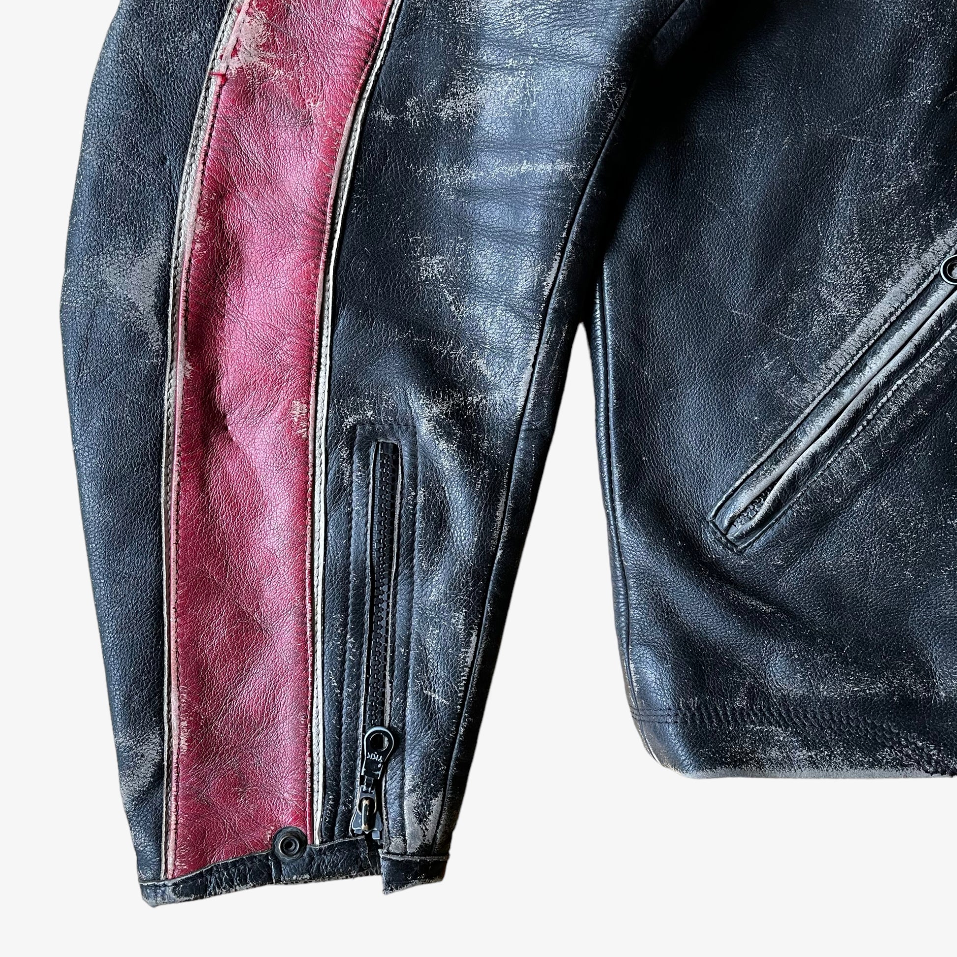 Vintage Y2K Dainese Black & Red Leather Racing Biker Jacket Cuff - Casspios Dream