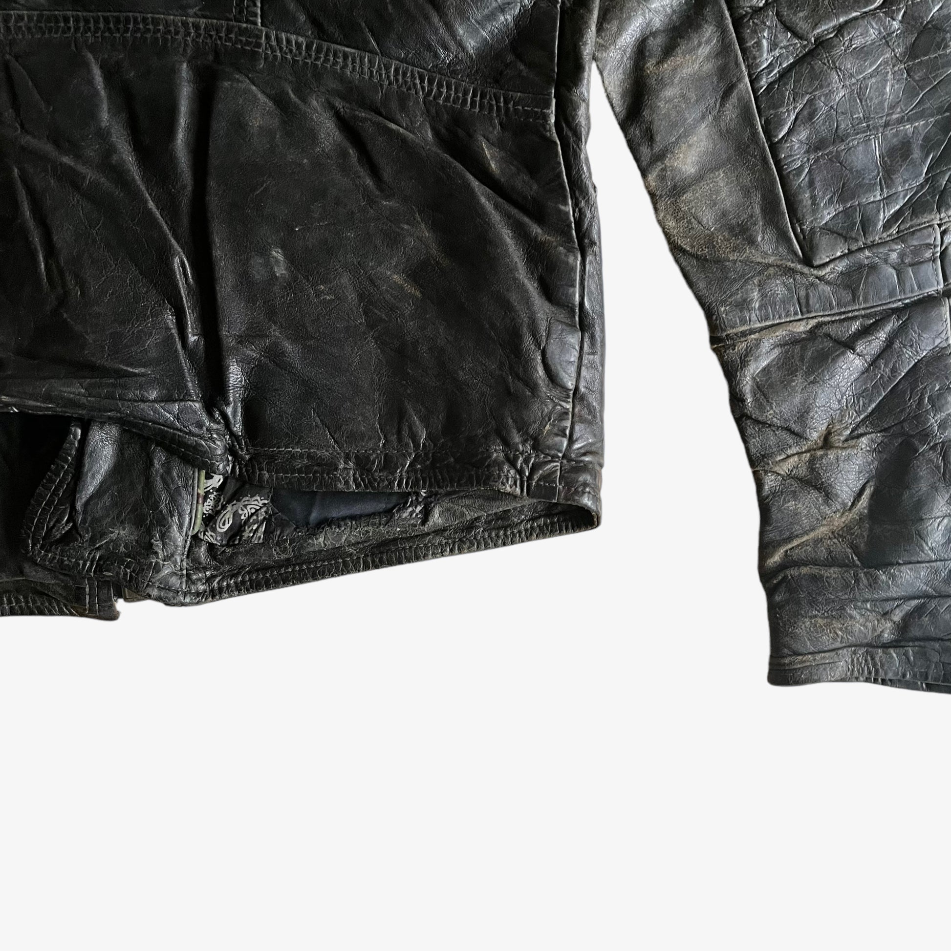 Vintage Y2K Diesel Amplified Stereotype Black Leather Biker Jacket Hem - Casspios Dream
