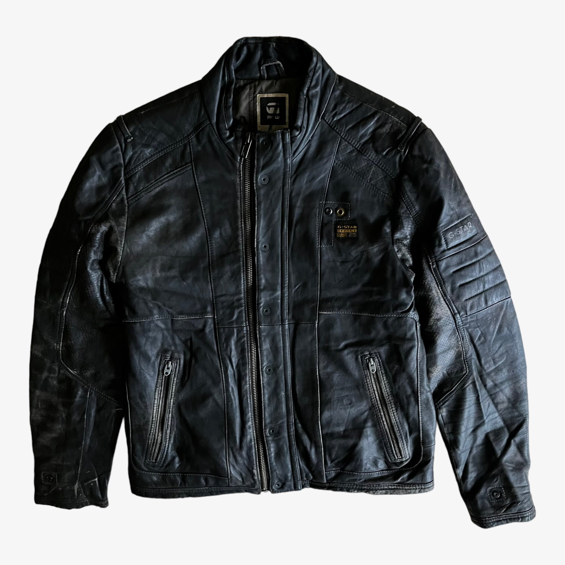 Vintage Y2K G-Star Raw Black Leather MFD Biker Jacket - Casspios Dream
