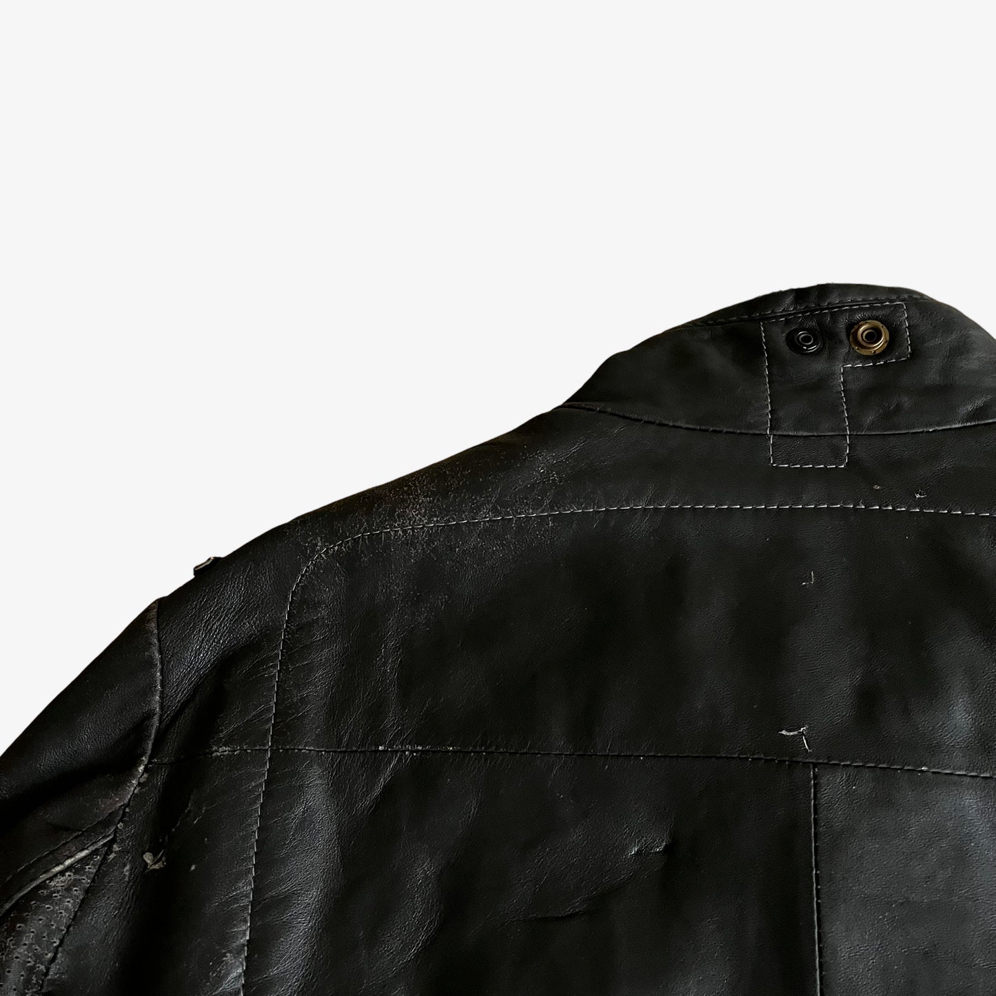 Vintage Y2K G-Star Raw Black Leather MFD Biker Jacket Back Collar - Casspios Dream