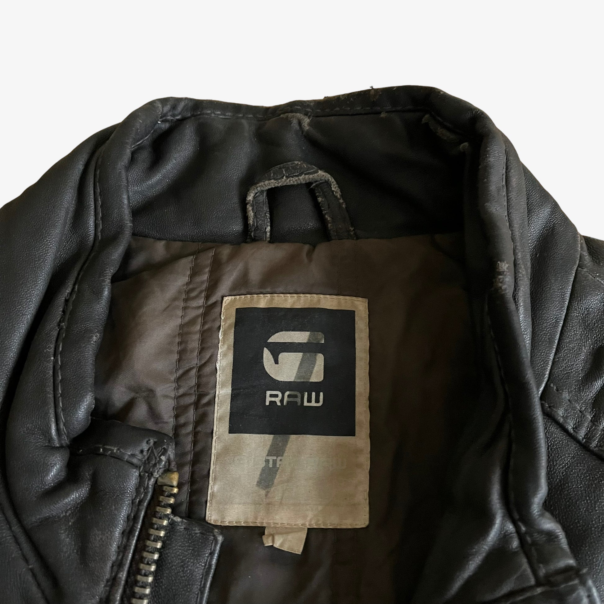 Vintage Y2K G-Star Raw Black Leather MFD Biker Jacket Label - Casspios Dream