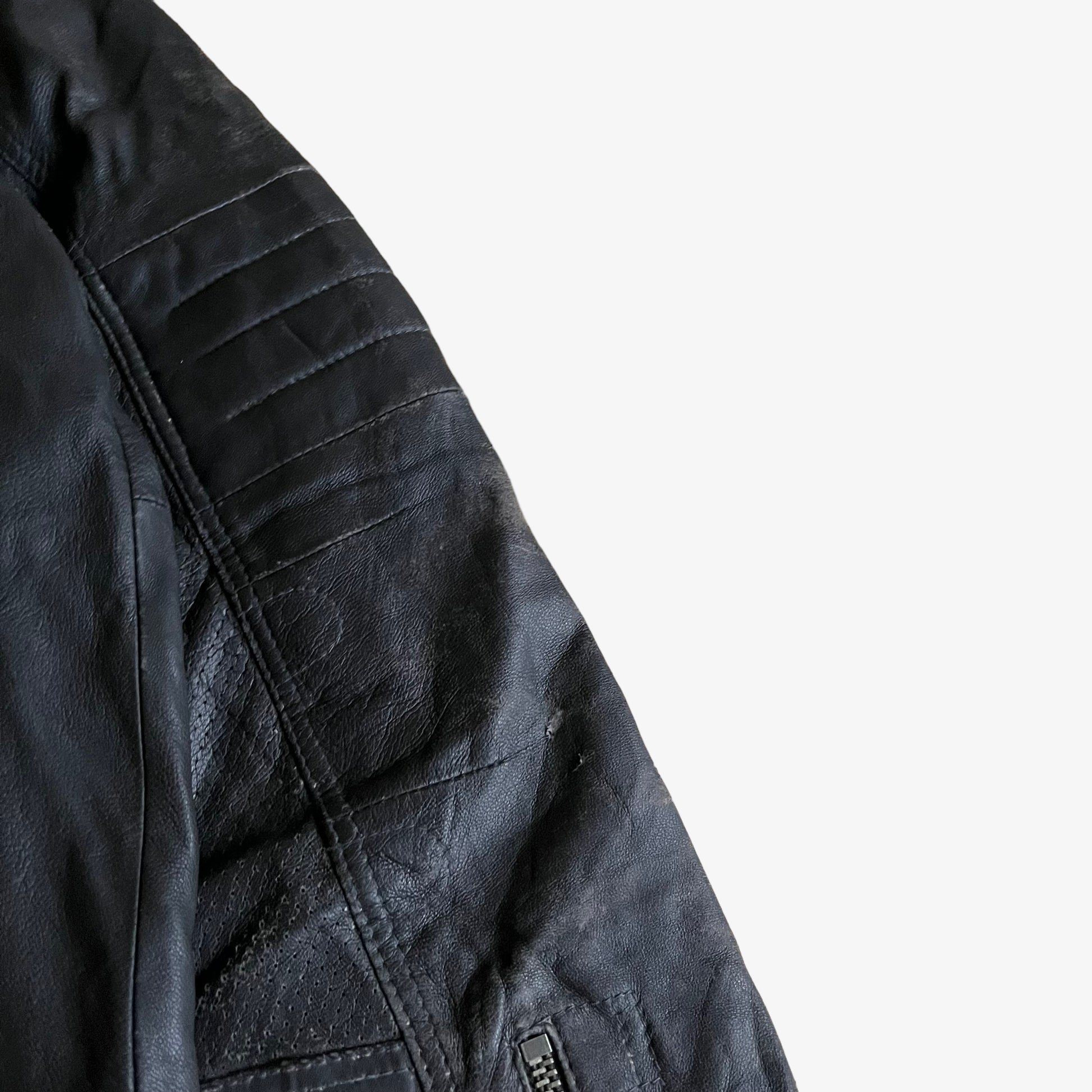 Vintage Y2K G-Star Raw Black Leather MFD Biker Jacket Shoulder - Casspios Dream