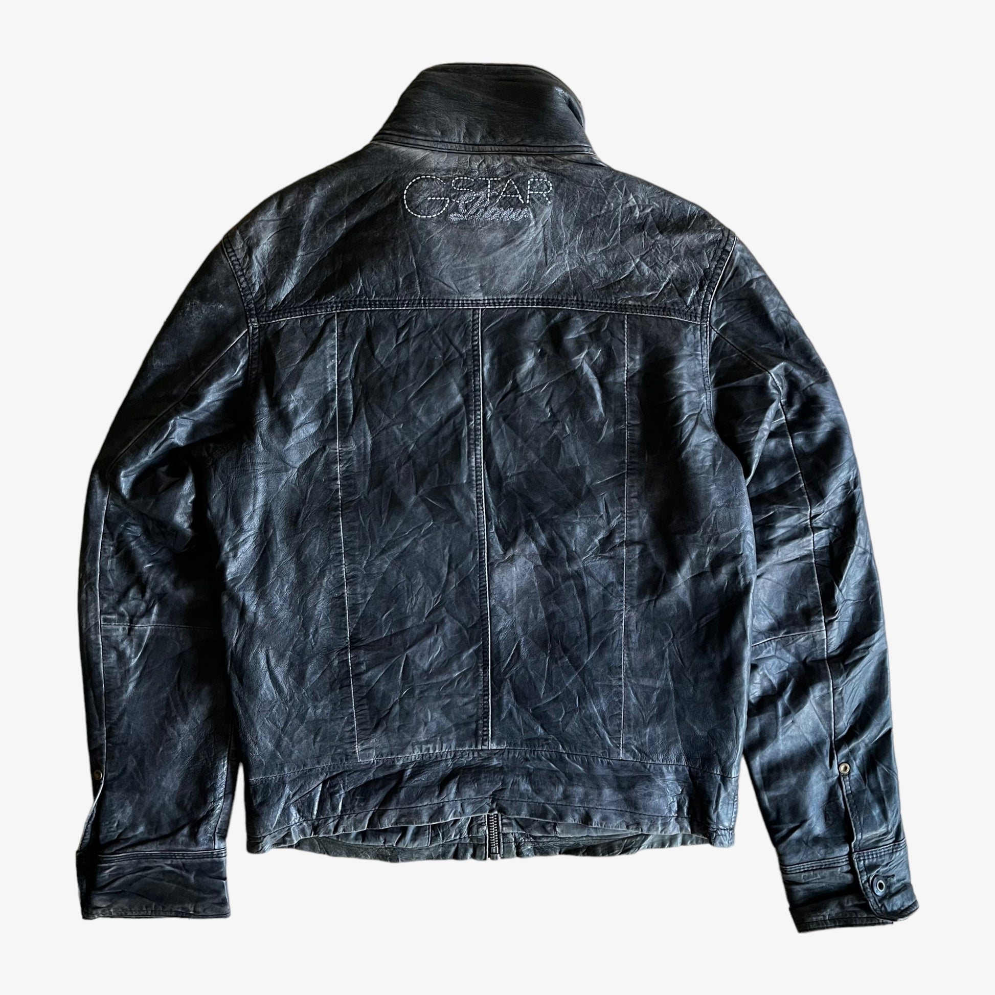Vintage Y2K G-Star Raw Leather Dryden Utility Jacket Back - Casspios Dream