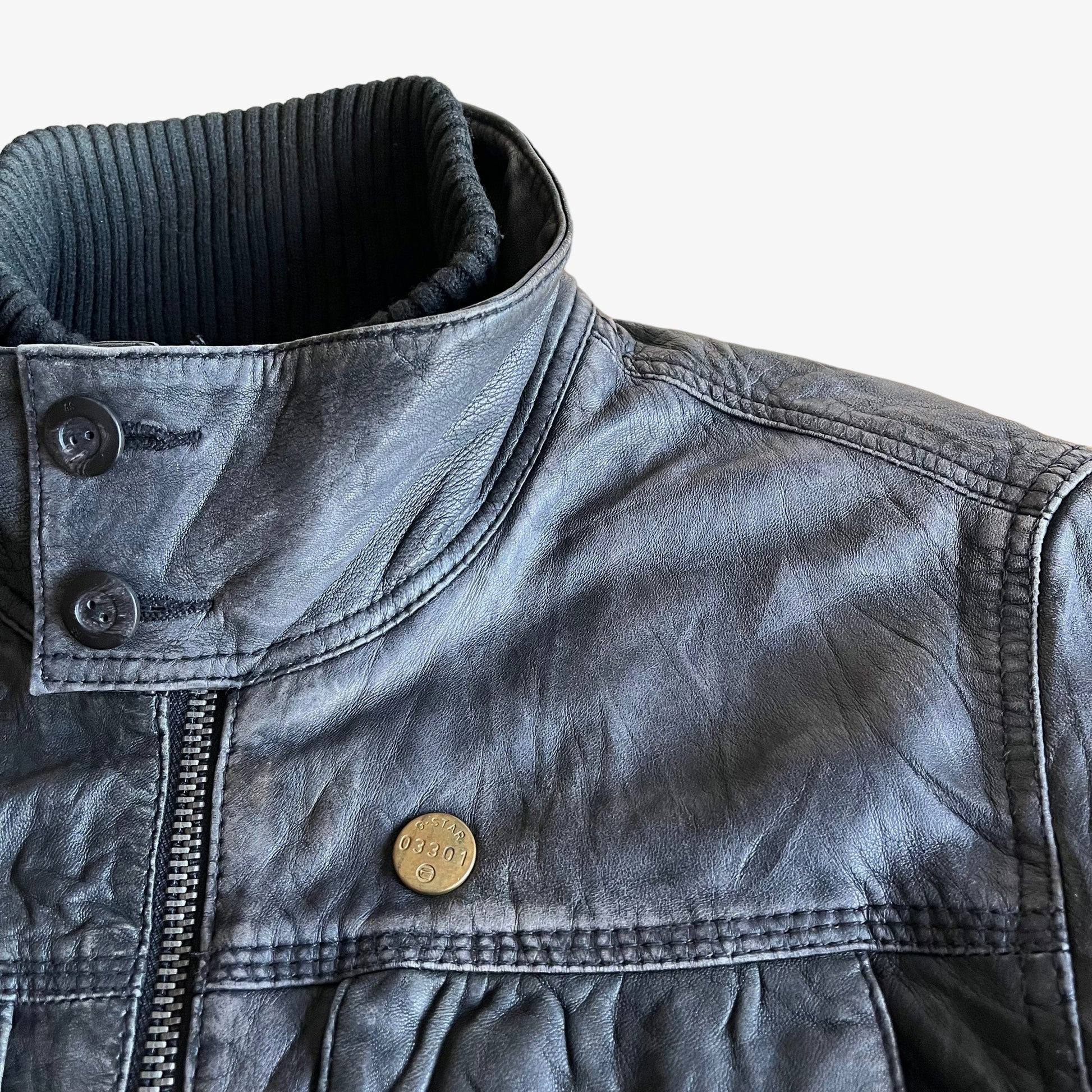 Vintage Y2K G-Star Raw Leather Dryden Utility Jacket Badge - Casspios Dream