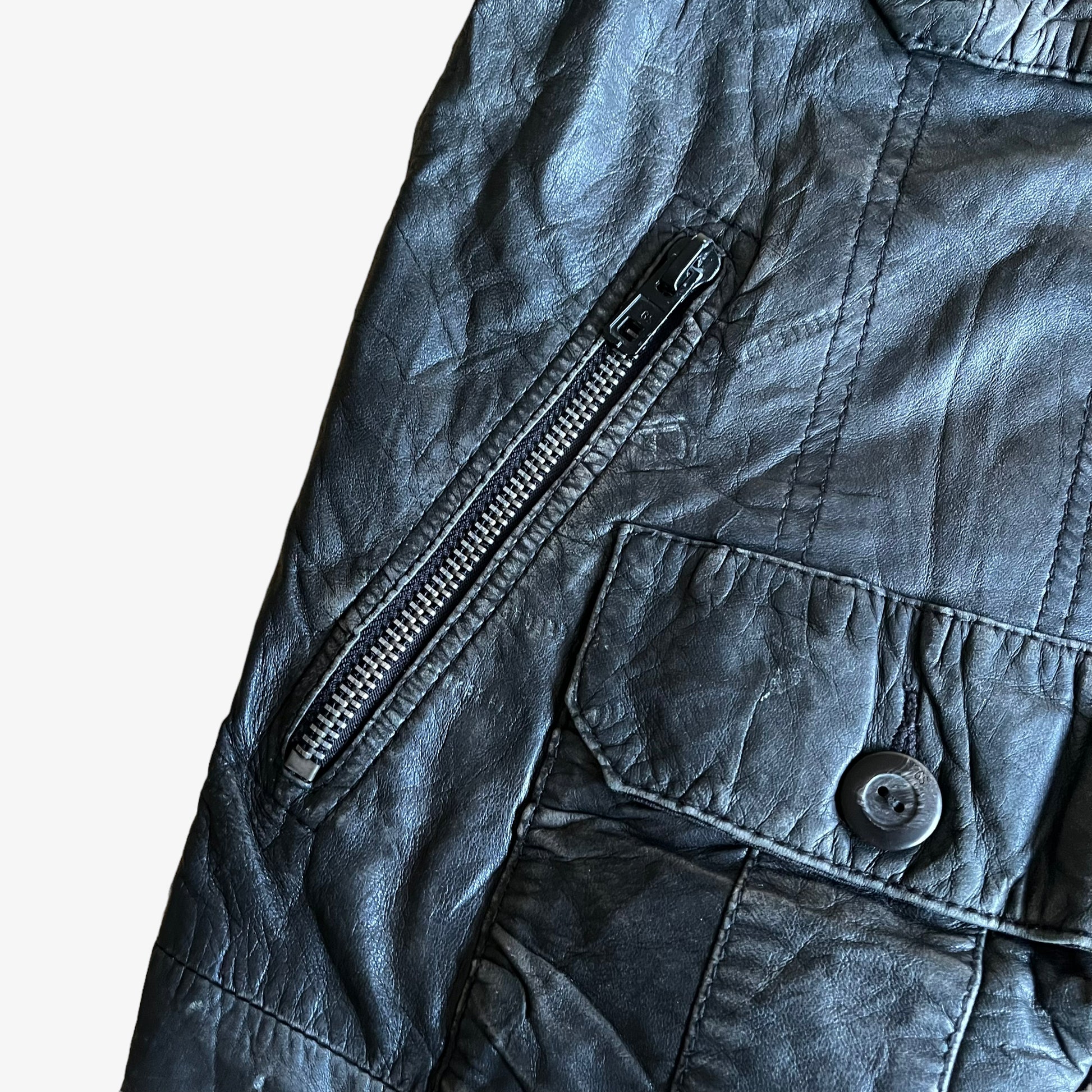 Vintage Y2K G-Star Raw Leather Dryden Utility Jacket Pocket - Casspios Dream