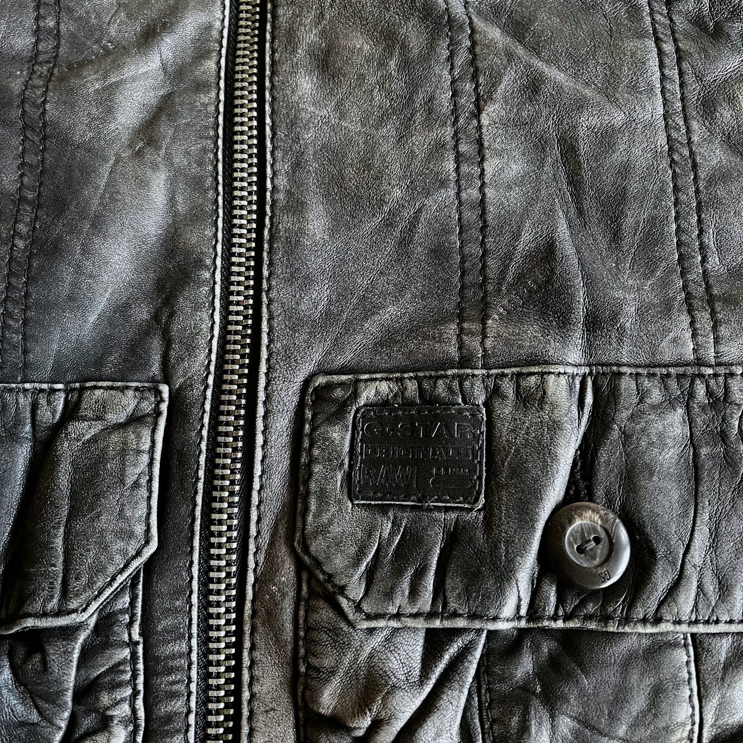 Vintage Y2K G-Star Raw Leather Dryden Utility Jacket Tag - Casspios Dream